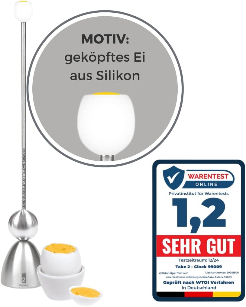 Clack 99009 - Eierschalensollbruchstellenverursacher - Edelstahl - Motiv: Frühstücksei - Made in Germany Eierköpfer Geschenkidee