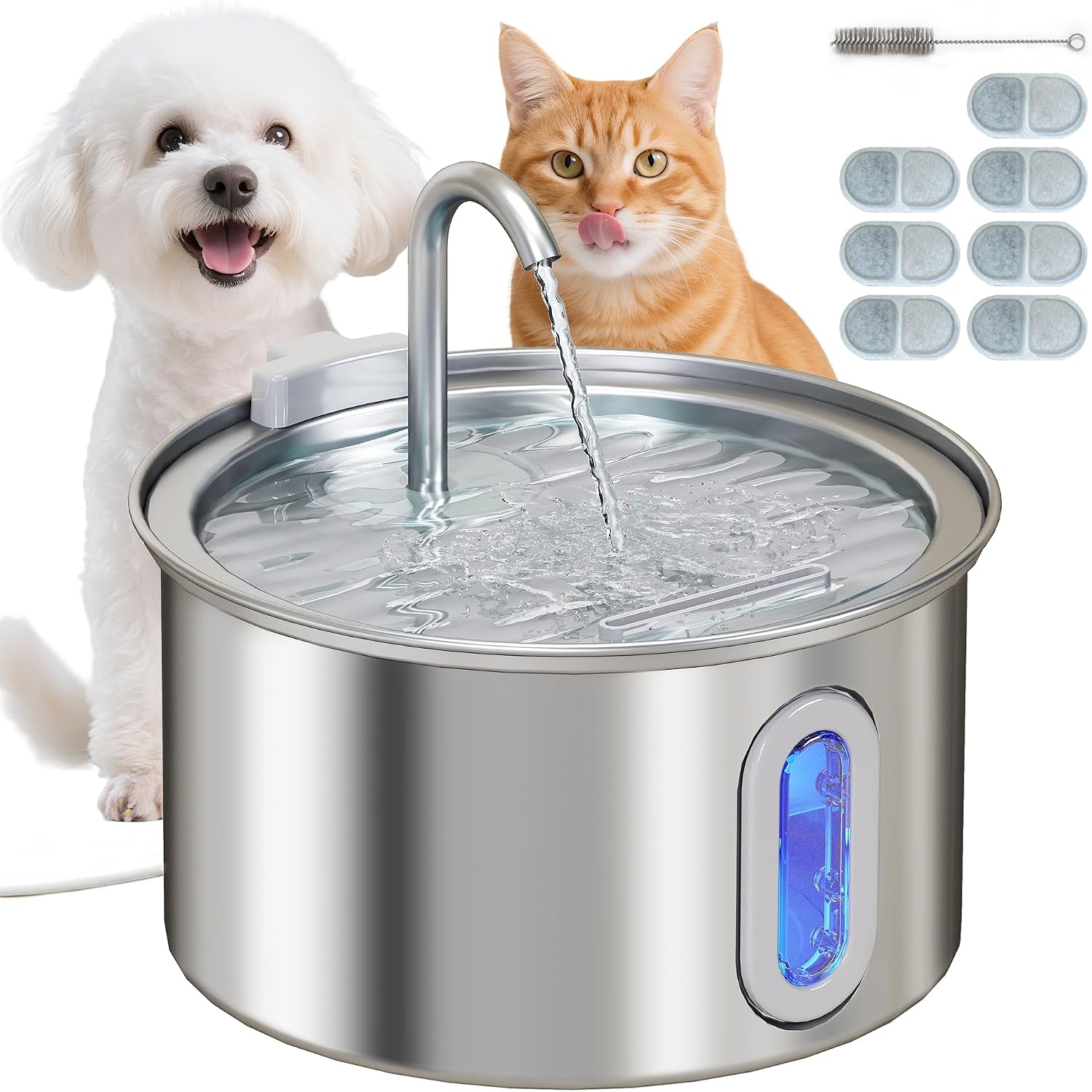 PawHut Trinkbrunnen für Katze 2,5L Trinkbrunnen für Hunde Silber