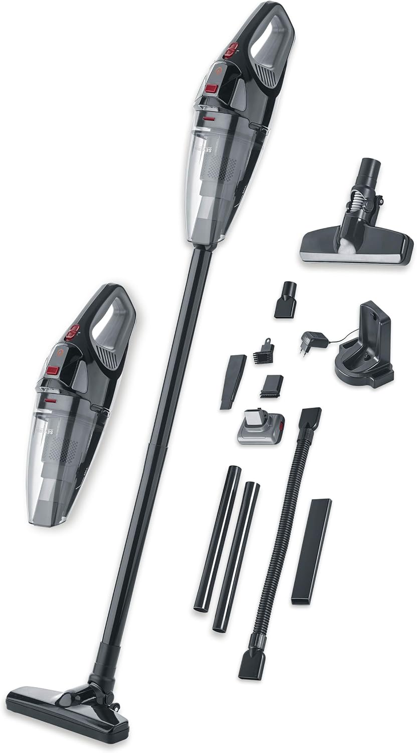 SEVERIN Akku Handstaubsauger kabellos, 18,5 V, 50 Min Laufzeit, Nass- und Trockensauger mit LED-Akku, rotierender Turbobürste und Tragetasche, für Auto, Camping und Tierhaare, HV 7147