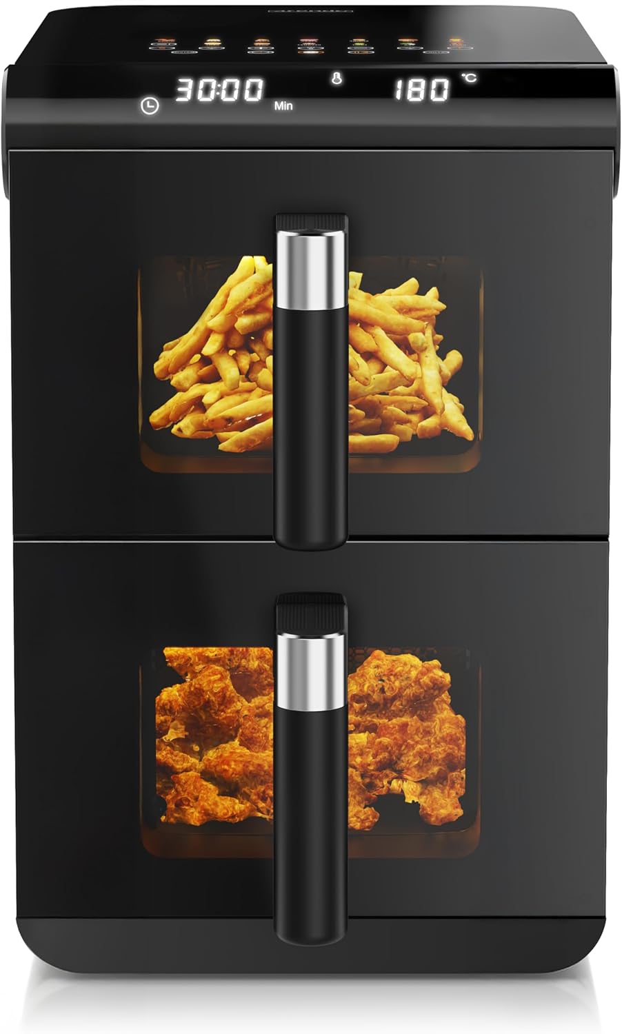 Arendo - Heißluftfritteuse XXL Dual Zone 2 Kammern – 11,4L Kapazität – 2 Zonen – Airfryer Doppelkammer mit Sichtfenster – 13 Programme – BPA-frei - 3D Umluftsystem - Sync und Match-Funktion