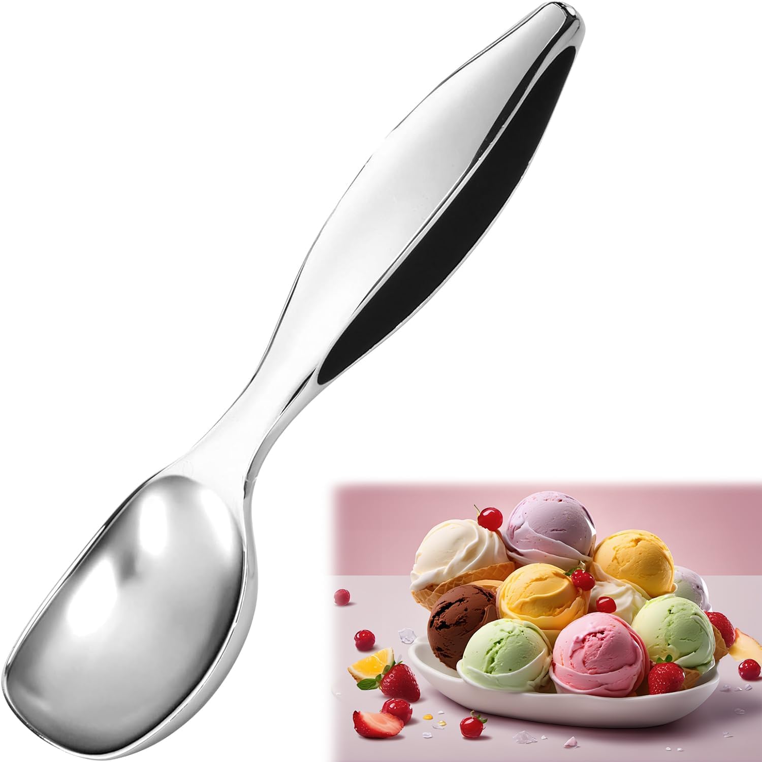 WUBAYI Eisportionierer aus Edelstahl, 18 cm, antihaftbeschichtet, Zinklegierung, für Gelato/Melonenkugeln/Keksteig/Desserts – leicht zu reinigendes professionelles Küchenwerkzeug