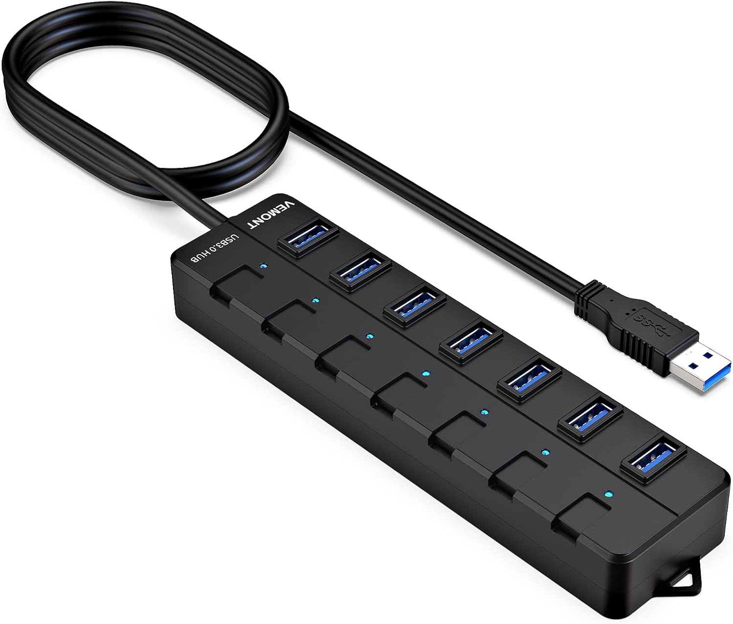 USB 3.0 Hub mit Netzteil,VEMONT 7 Port 5Gbps USB Hub Aktiv mit 5V3A Adapter