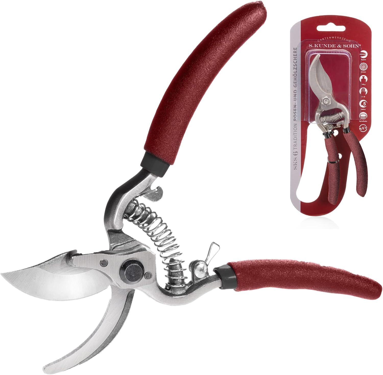 S. Kunde & Sohn Germany SKS 6 Tradition - geschmiedete Gartenschere - Baumschere & Rosenschere - Bypass Schere - schneidet bis ∅20 mm
