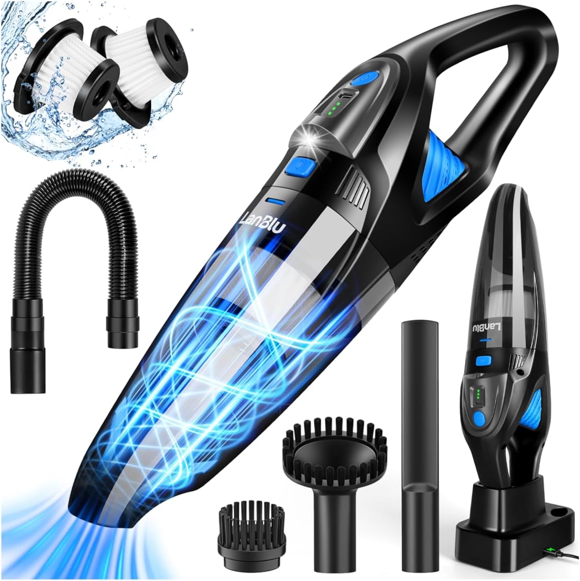 LanBlu Handstaubsauger Akku mit Ladestation, 25000Pa Handstaubsauger Auto