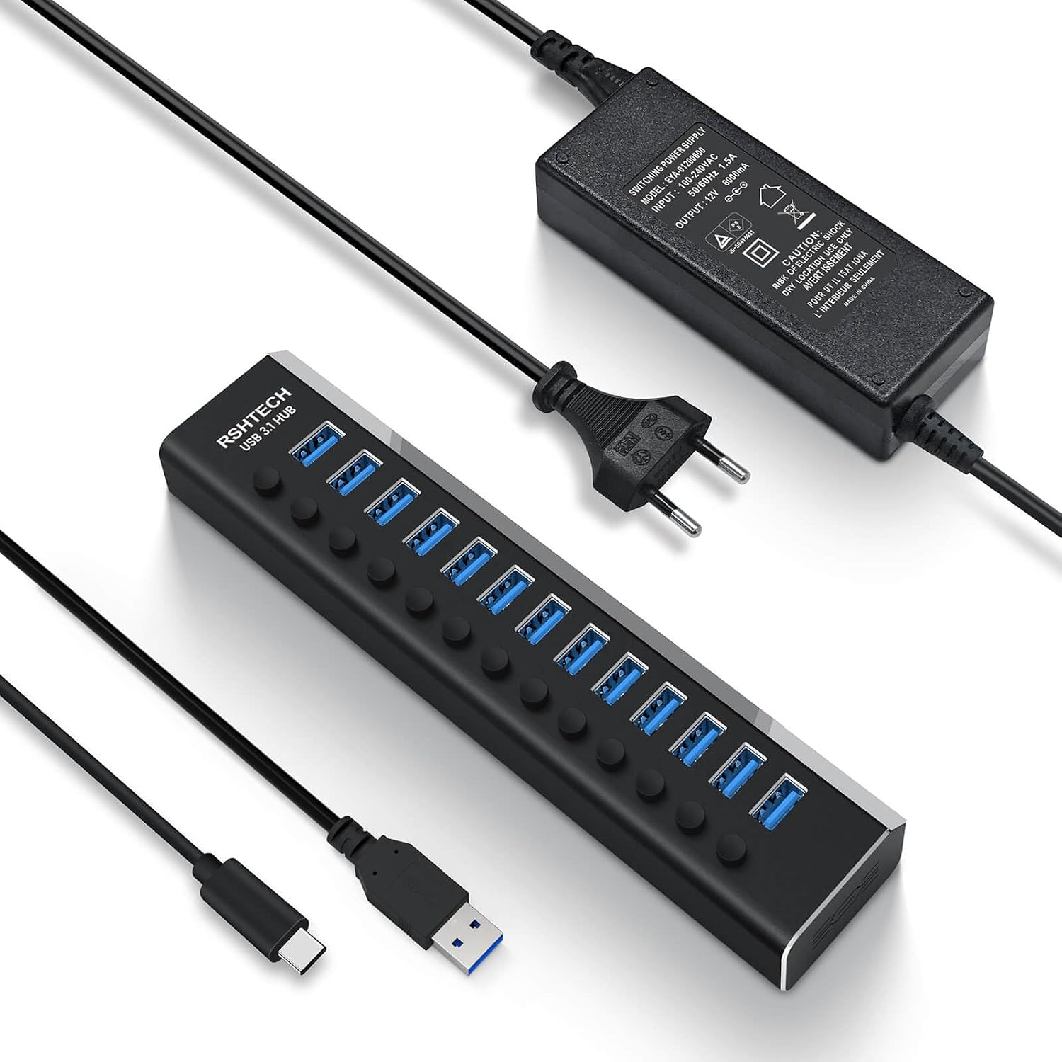 RSHTECH 10Gbps USB C Hub 3.2 mit Netzteil & Einzeln steuerbare Schalter