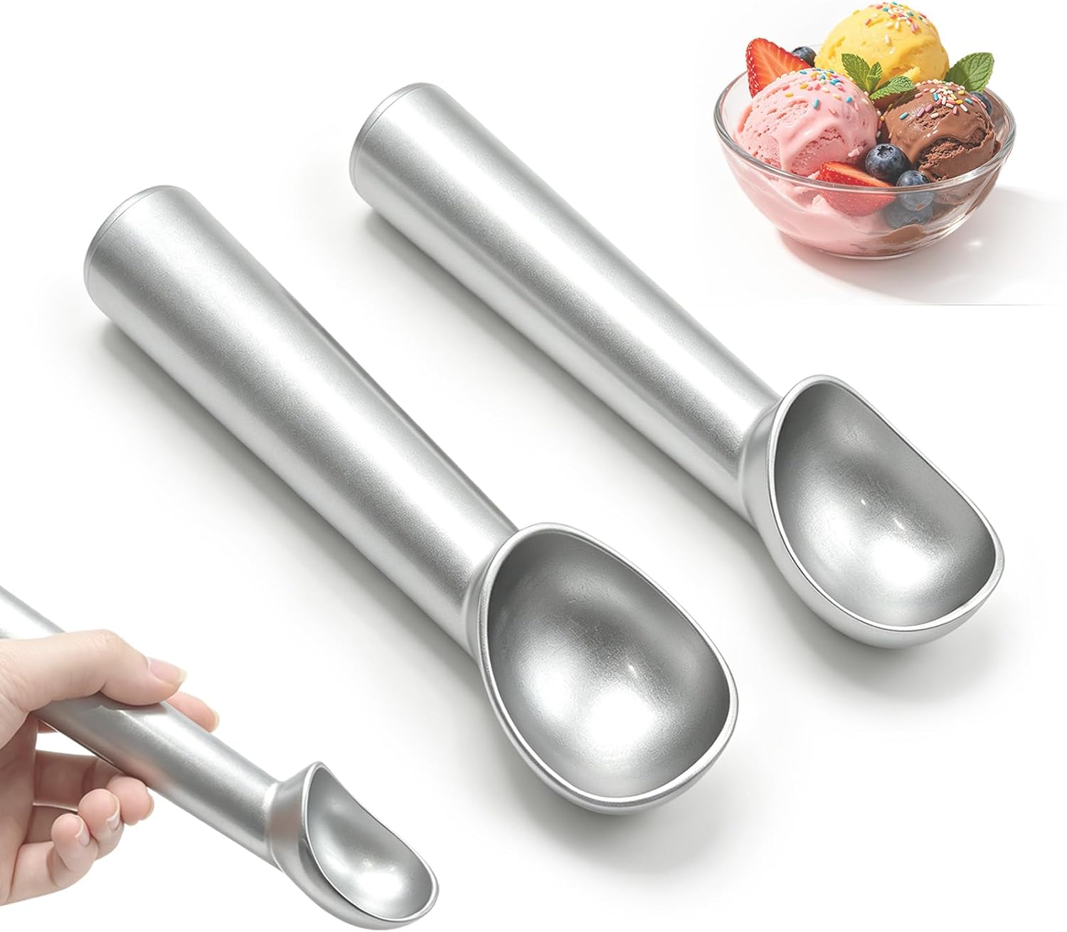 Eisportionierer Edelstahl Eiskugelportionierer 2 Stück - 18.5cm Eislöffel Portionierer mit Antihaftbeschichtung, Leicht zu Reinigen, Robuster Eiskugelformer für Hart-Eis, Gelato, Keksteig