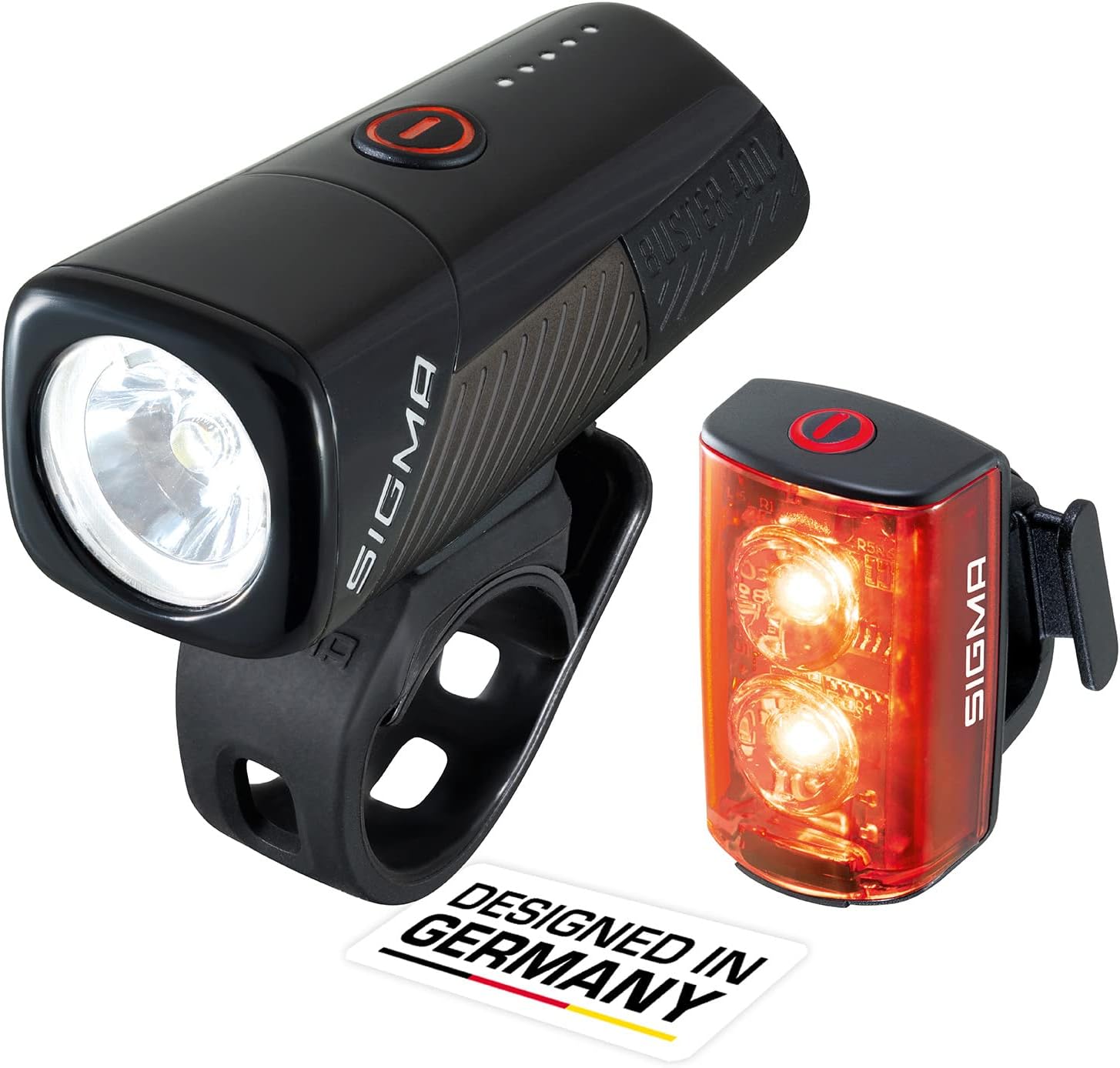 Sigma Buster 400 / RL 80 Set, LED-Lichter vorne und hinten, 400 Lumen und 80 Lumen, batteriebetriebene Fahrradlichter mit fünf Beleuchtungsmodi, Einheitsgröße