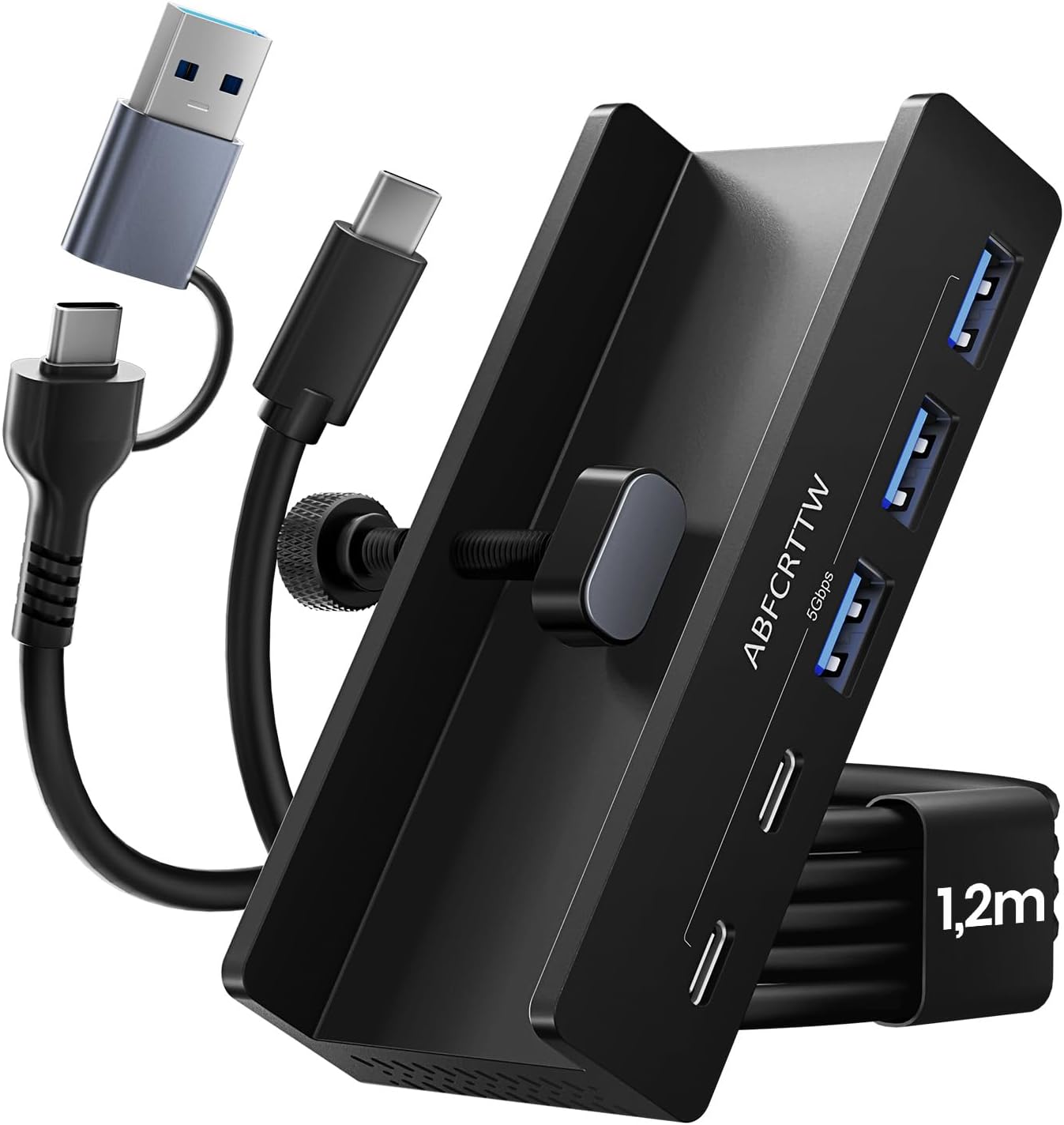 7-Port USB 3.0 Hub mit Tischklemme, 4 USB-A, 3 USB-C, 5 Gbit/s