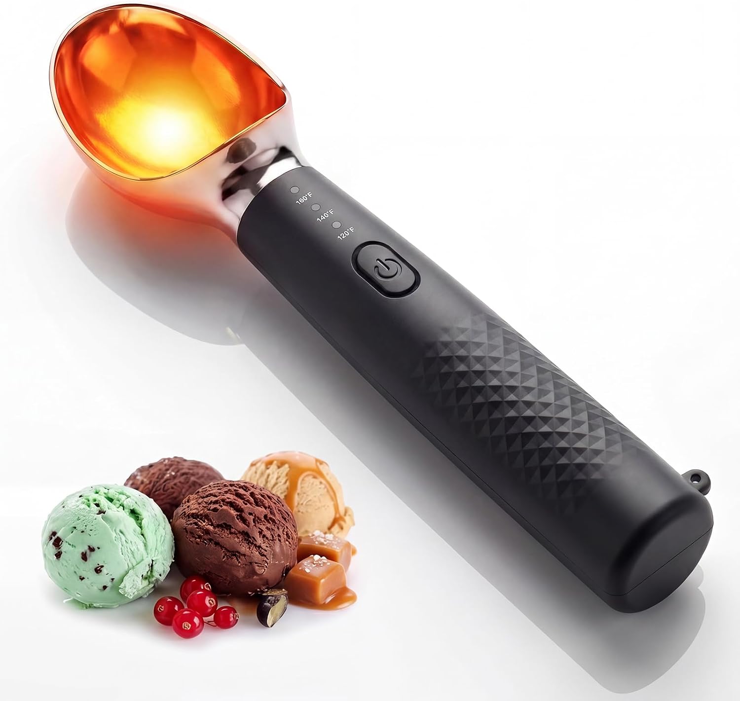 Beheizbarer Eisportionierer, Edelstahl Wiederaufladbarer Eislöffel Portionierer Wärmender Eisportionierer mit 3 Temperaturen, 2600 mAh LED-Display, für Hartes Eis & Gelato - Schwarz