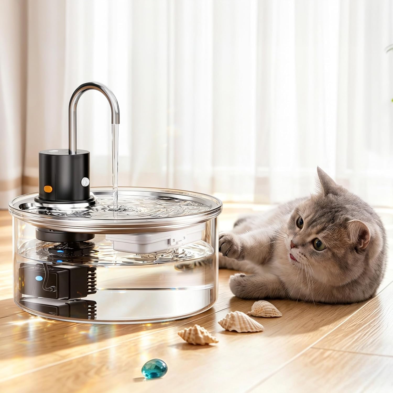 Tomxcute Glas-Katzenbrunnen 3,2L mit Sensor für Katzen und kleine Hunde