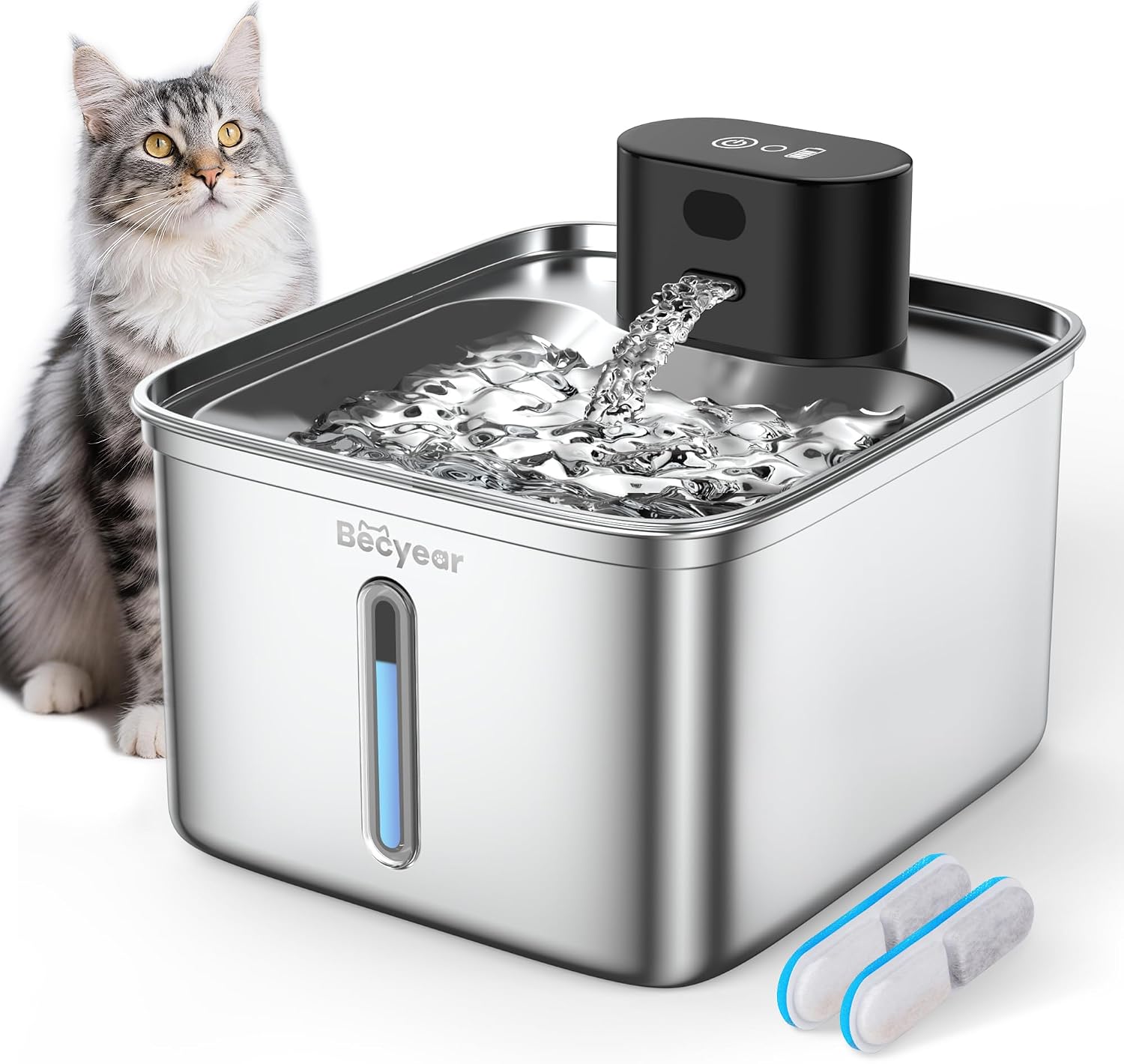 Katzenbrunnen Kabellos, 3.5L Trinkbrunnen für Katze Edelstahl