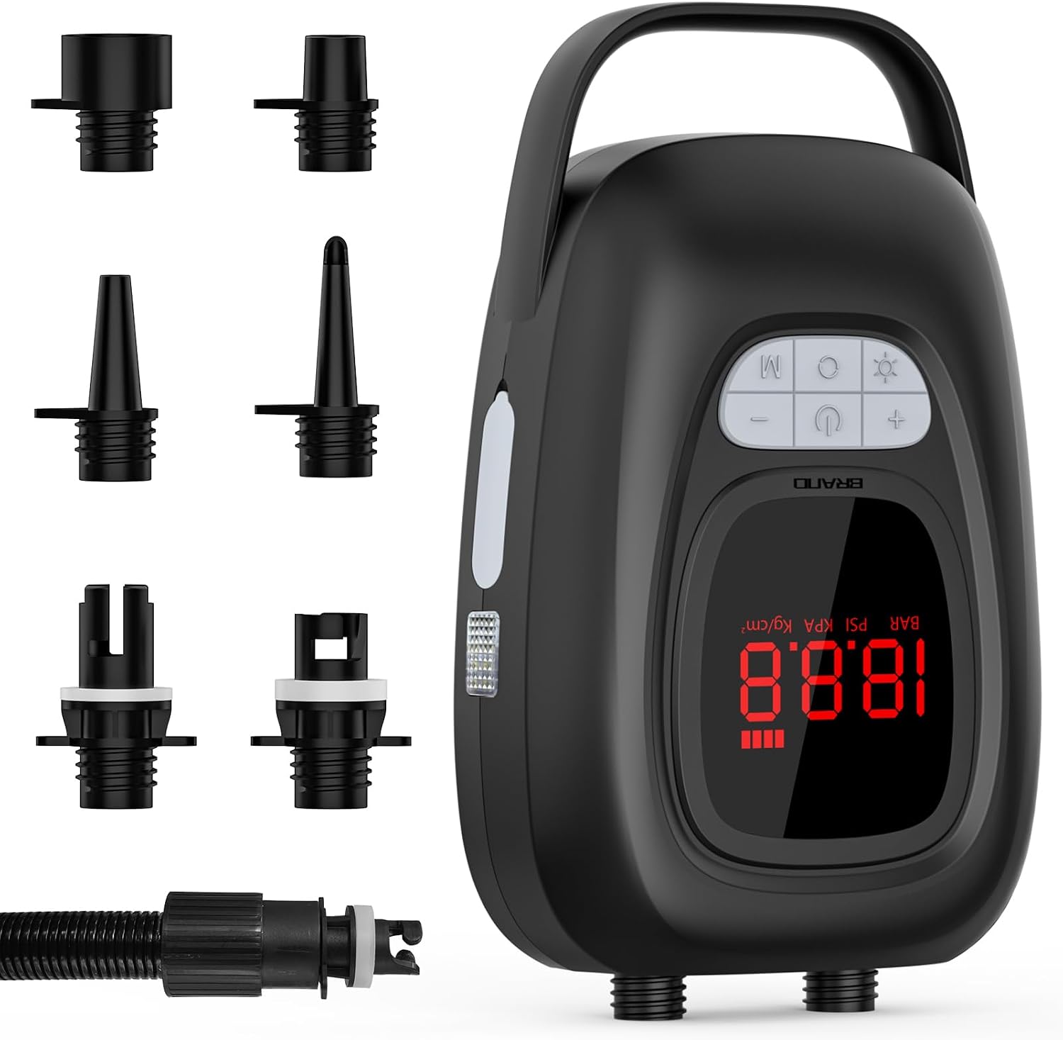 Elektrische SUP Pumpe 20 PSI – 2-Stufen Dual-Modus 550/390 L/min mit 6×2500mAh Akku, LED-SOS & Auto-Stopp – Tragbare Luftpumpe für Stand Up Paddle Board, Kajak, Schlauchboot, Camping