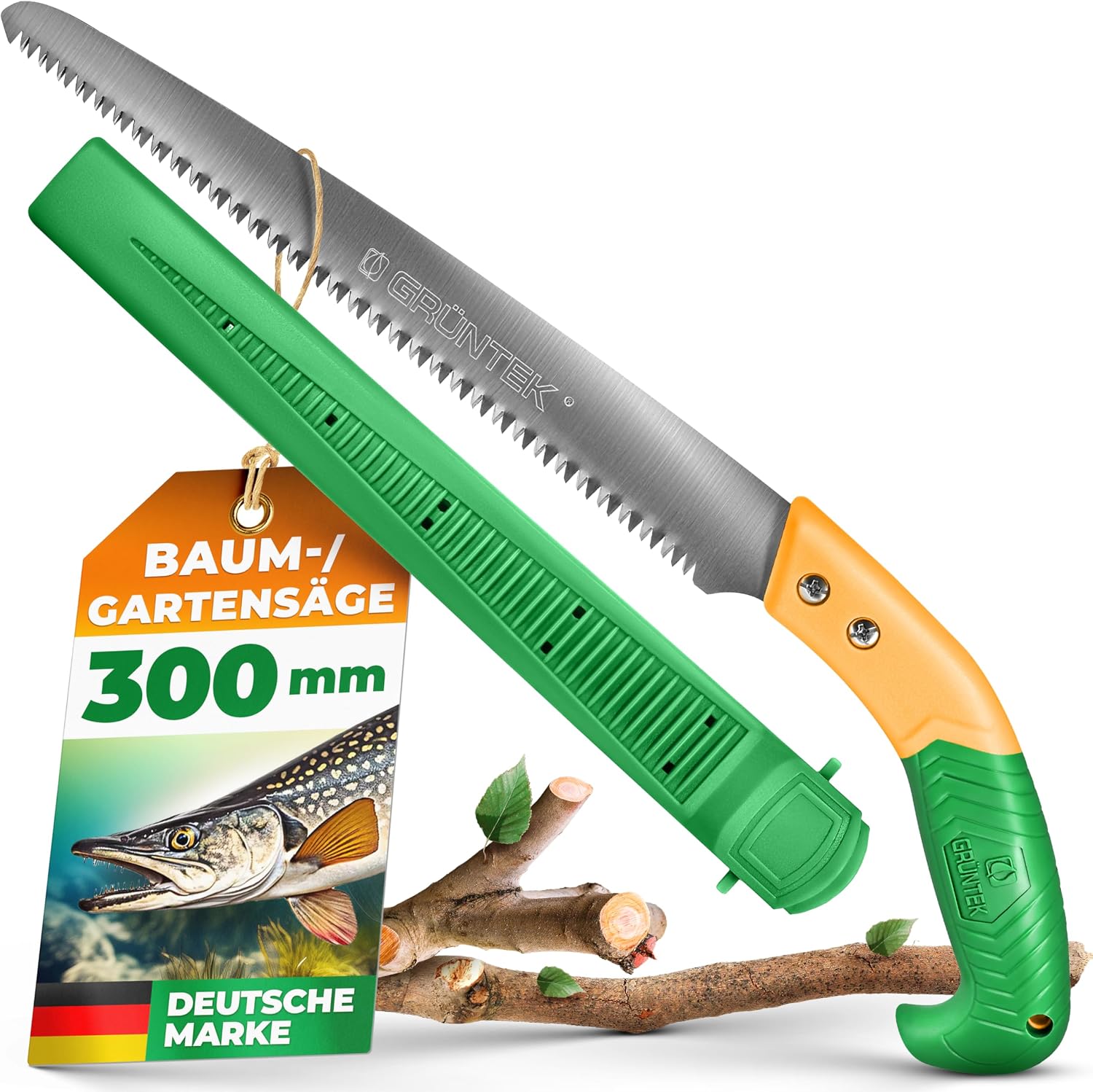 GRÜNTEK Panther Heckenschere, Hand Baumschere, Heckenschere manuell, Handheckenschere, Gartenschere, Baumschere, Astschere, Buchsbaumschere, Gartenschere lang 540mm, Wellenschliff, Eschenholzgriffe