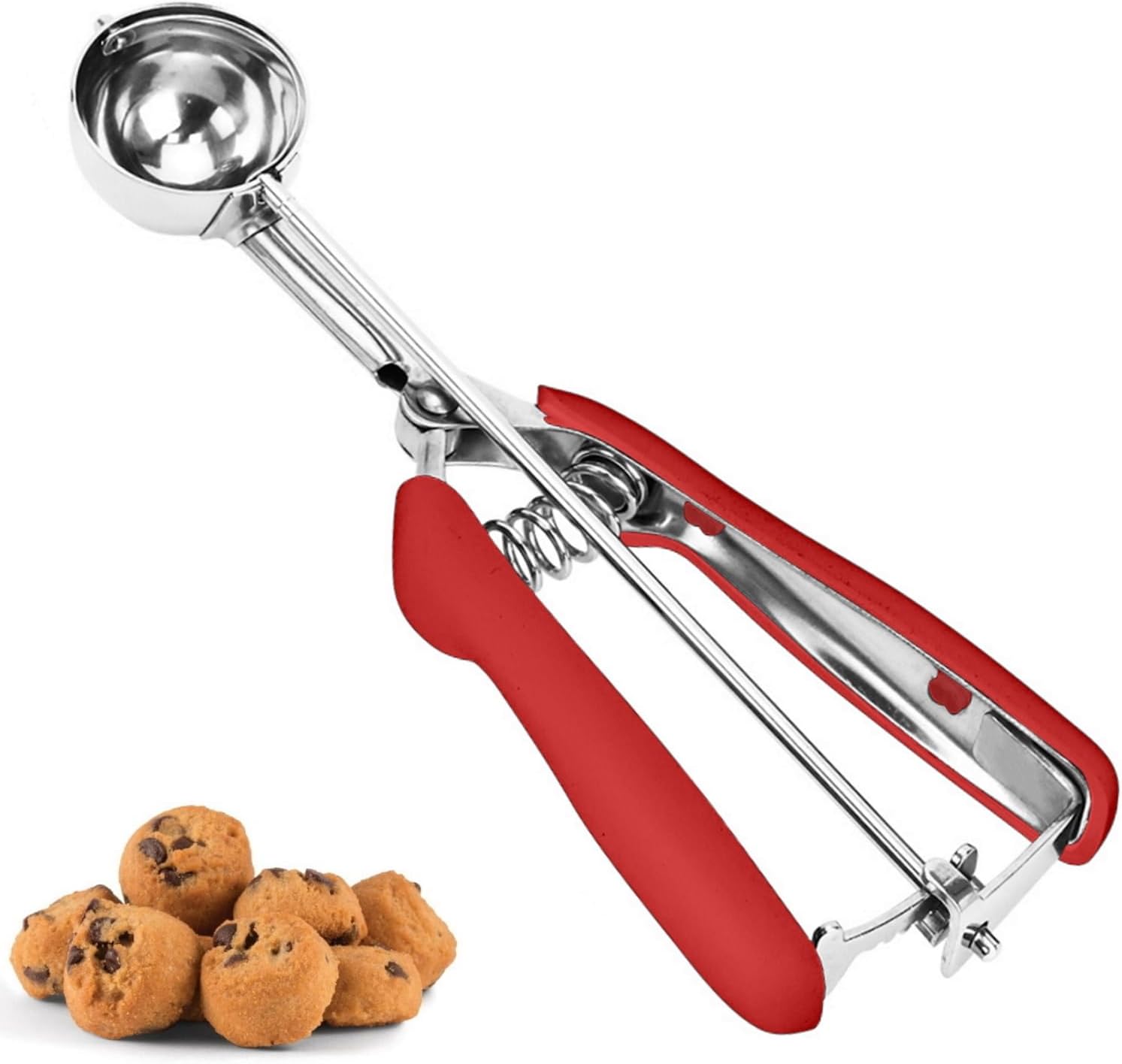 Keksschaufel, Eisportionierer, 1 Esslöffel, 15 ml, Keksschaufel zum Backen, 18/8 Edelstahl Keksschaufel zum Backen, Keksteigschaufel mit rutschfestem Griff (rot)