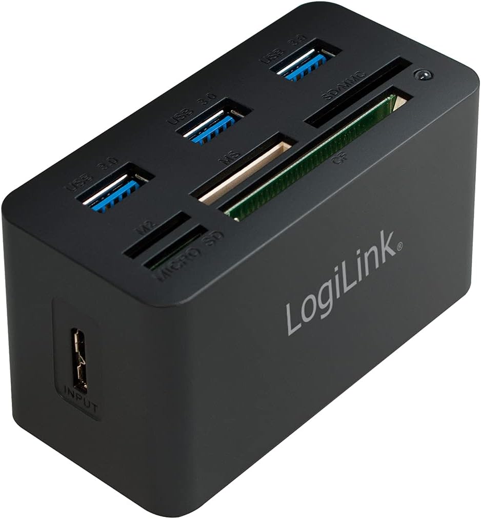 LogiLink CR0042 USB 3.0 Hub mit All-in-One Card Reader (Micro SD / SD / MS / M2 / CF) Schwarz