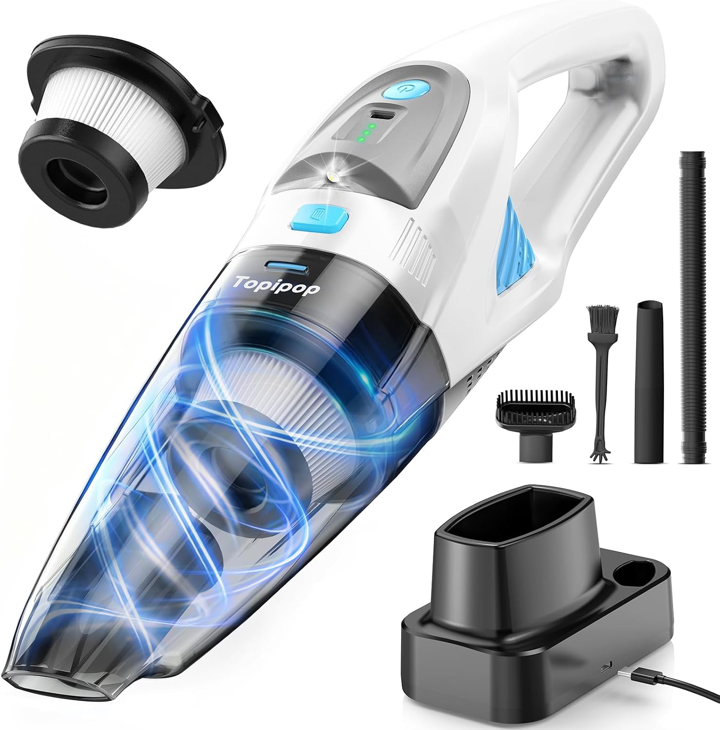 Topipop Handstaubsauger, 25000Pa Akku Staubsauger mit Ladestation
