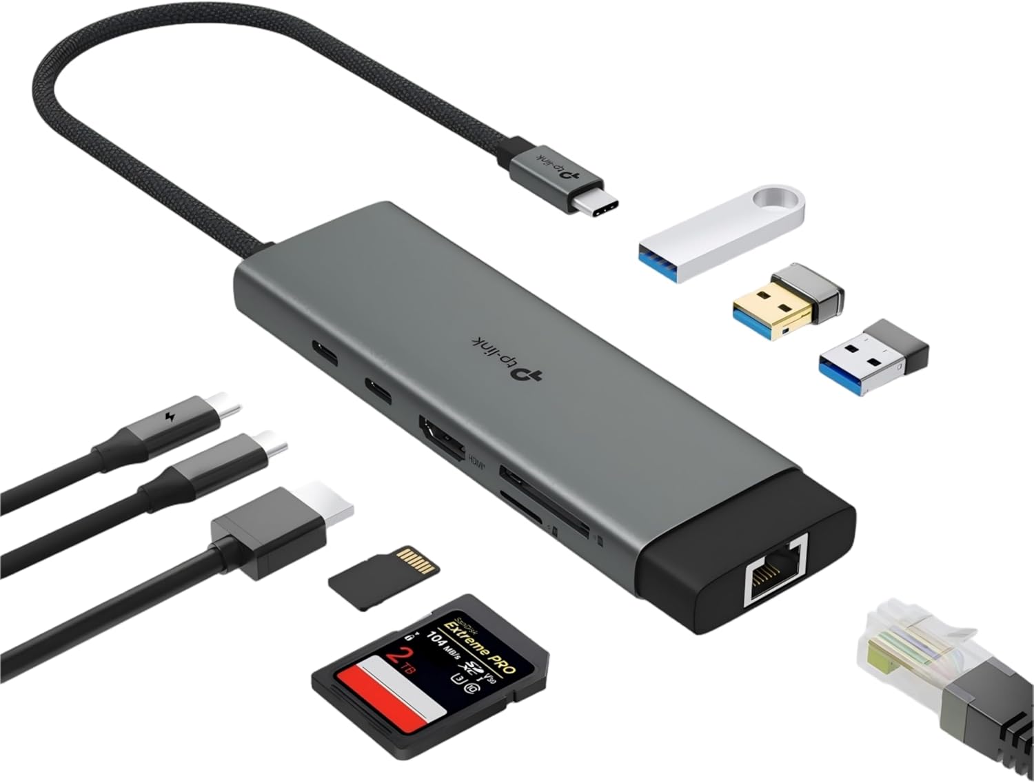 TP-Link UH9120C Docking Station USB C Hub PD100W, 4K 60Hz HDMI, 1× USB C, 3× USB A, Gigabit Ethernet, SD- und microSD-Karten, kompatibel mit MacOS, Windows, Linux, iPad OS, iOS, Android, ChromeOS
