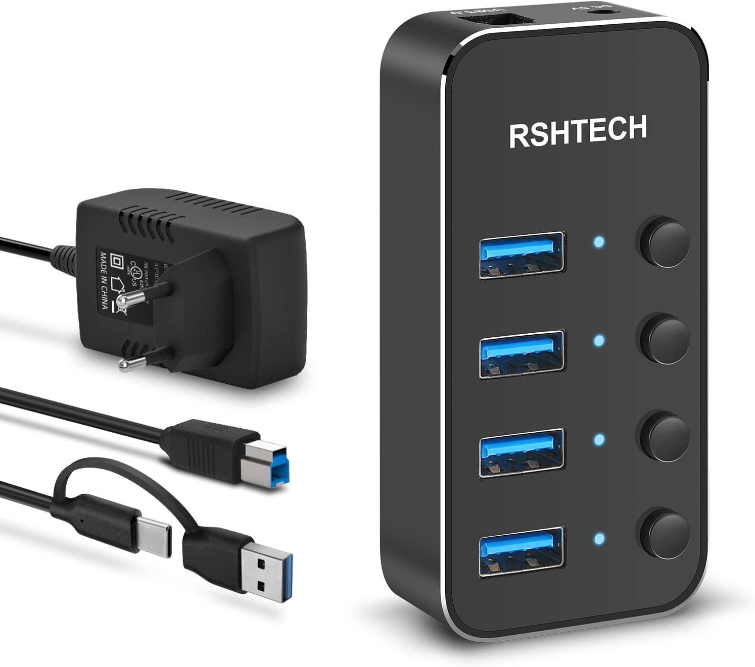 RSHTECH 7 Port USB C 3.2 Hub Aktiv mit 15W Netzteil (5V/3A), RSH-ST07C