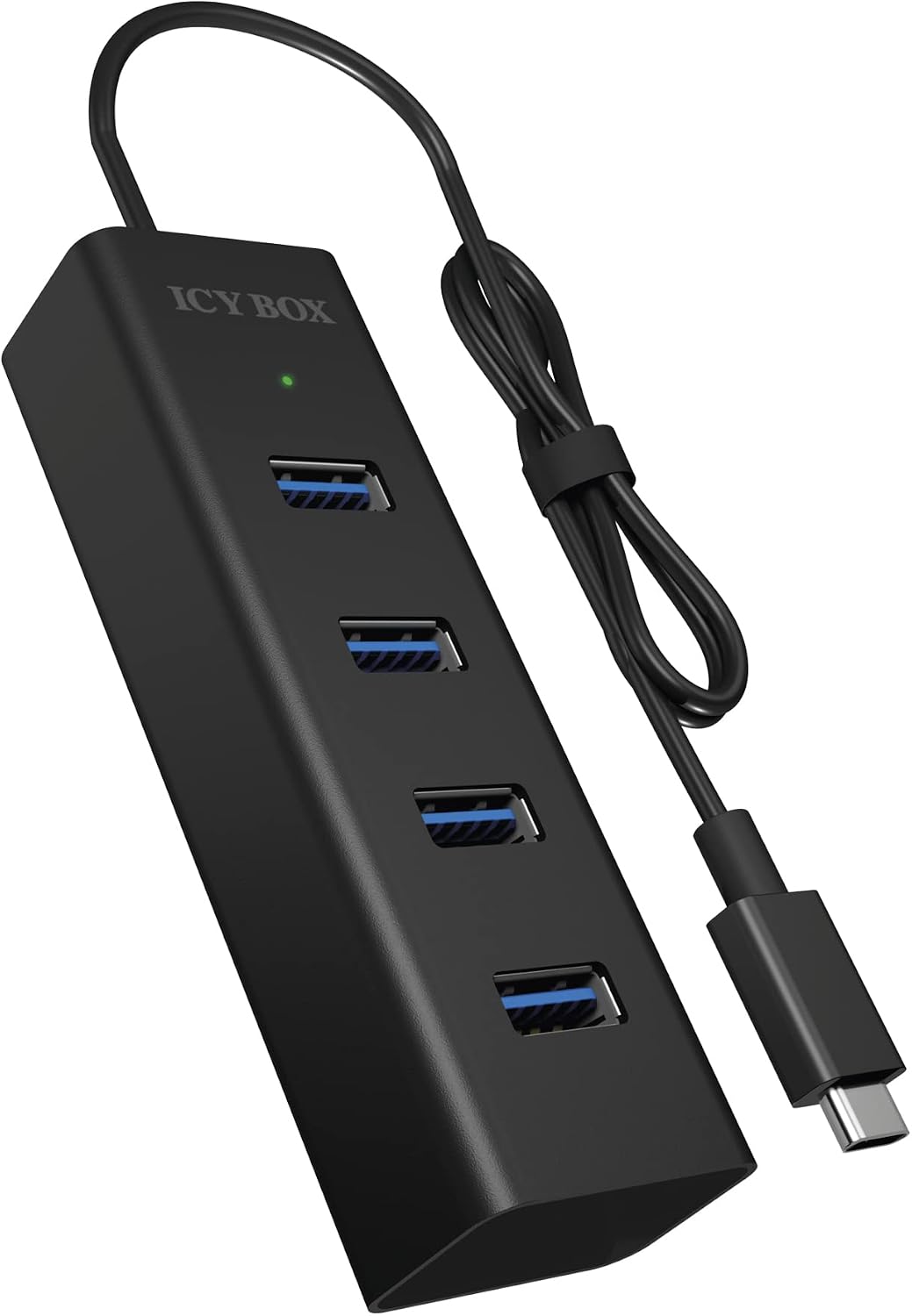 ICY BOX IB-Hub1700-C3 7-fach USB Type-C Hub mit 7x USB 3.0 (Type-A) Anschlüssen und Netzteil, integriertes Kabel, Aluminium, schwarz