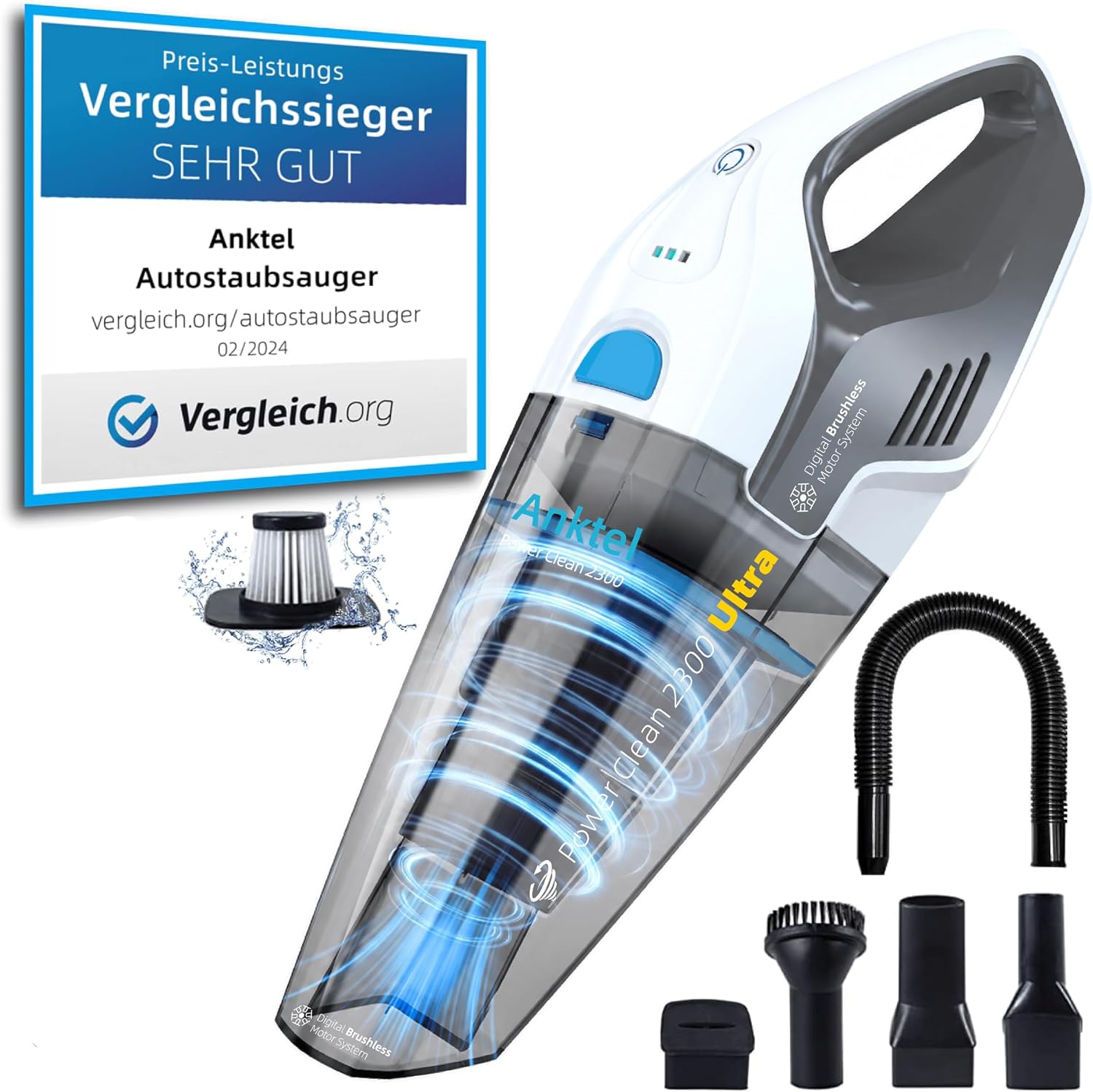 Handstaubsauger Akku Testsieger 20000Pa Saugkraft -Power Clean 2300 Ultra-
