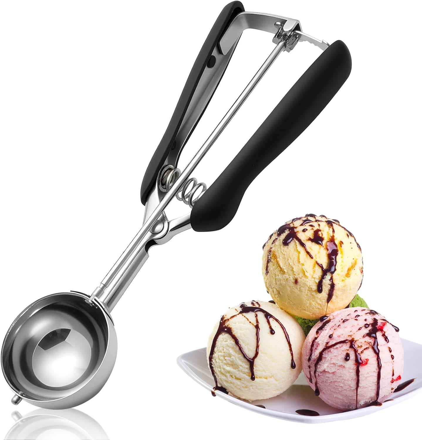 Robuster Eisportionierer aus 304 Edelstahl (5 cm) – Der vielseitige Eislöffel mit Auslöser für cremige Kugeln, Keksteig und Melone, spülmaschinenfest