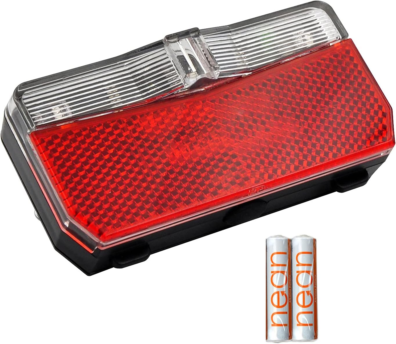 nean LED Fahrrad Batterie Rückleuchte, Outdoor Fahrradlicht mit Reflektor und StVZO-Zulassung, Lampe inkl. Batterien, Rückstrahler mit Reflektor, Rücklicht, batteriebetrieb, 5 Candela, rot