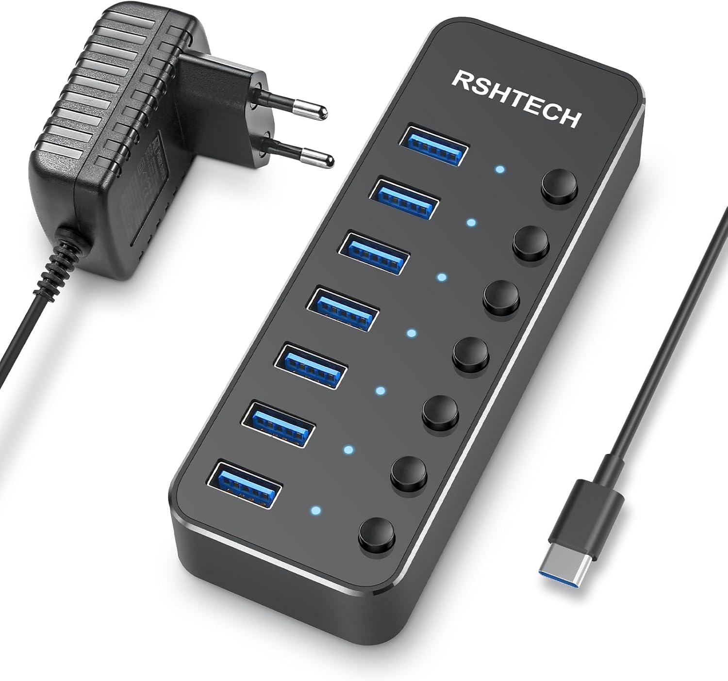 RSHTECH Alle 10 Gbps USB 3.2 Hub mit Netzteil, 4 Type A, 6 Type C - H10C6