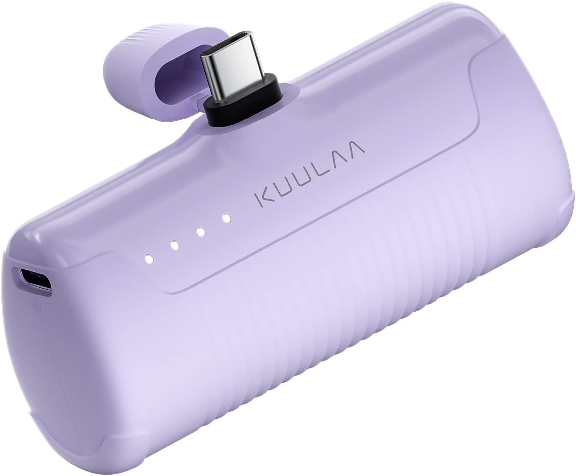 Kuulaa Power Bank USB C 4500mAh, Mini Externer Akku, Schnelles Aufladen Type C Powerbank ohne Kabel, klein Aber stark Handy Tragbares Ladegeräte Kompatibel mit Samsung, Huawei, USB C-Handys
