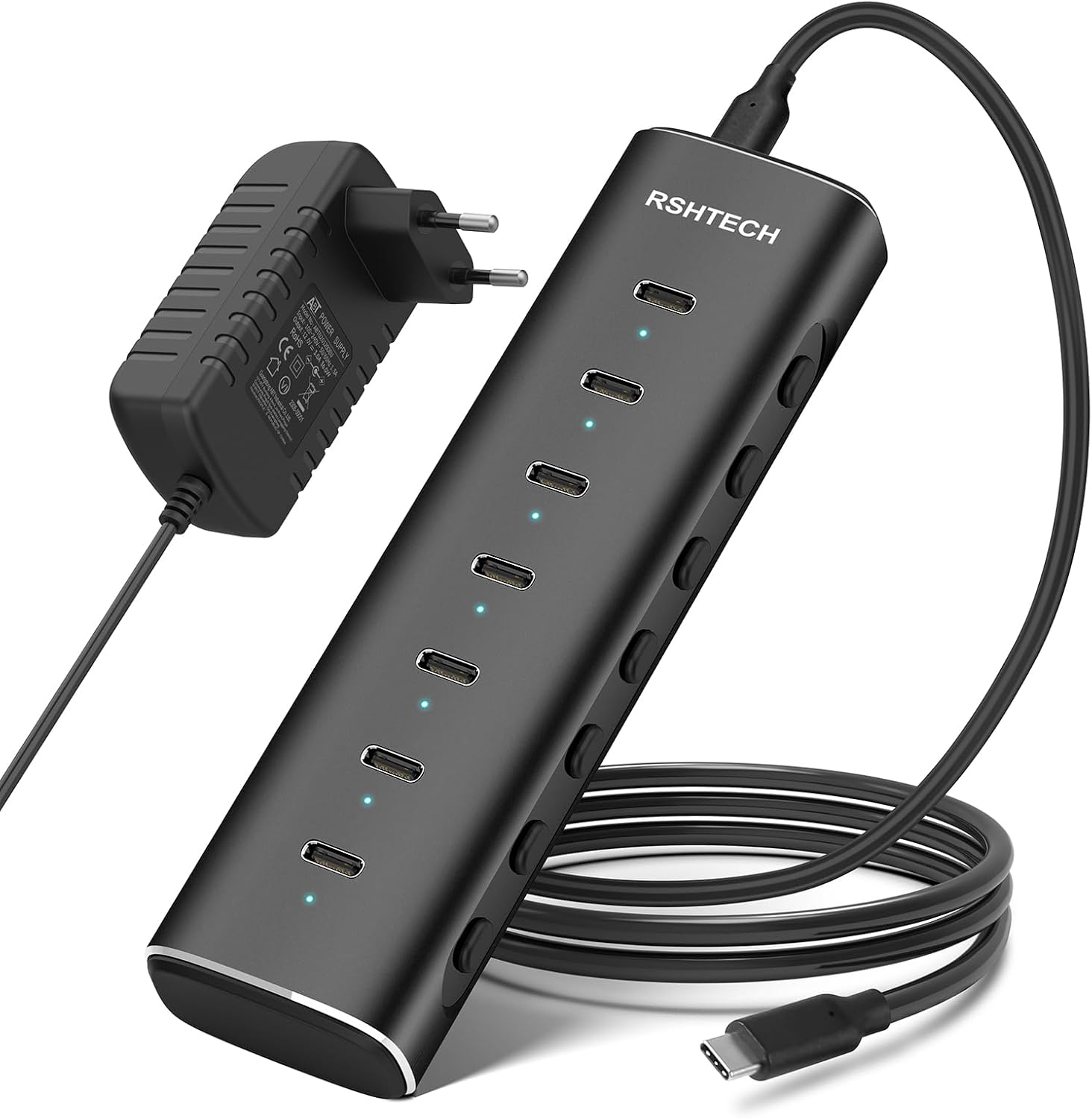 RSHTECH USB 3.2 C Hub mit Netzteil (Alle 10 Gbps) und Separatem Schalter