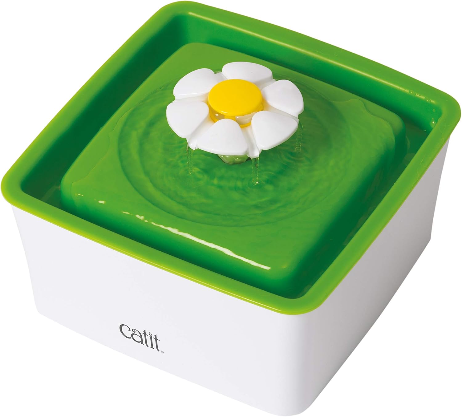 Catit 43735W Flower Fountain MINI, Blumentrinkbrunnen Mini für Katzen, 1,5L, weiß/grün