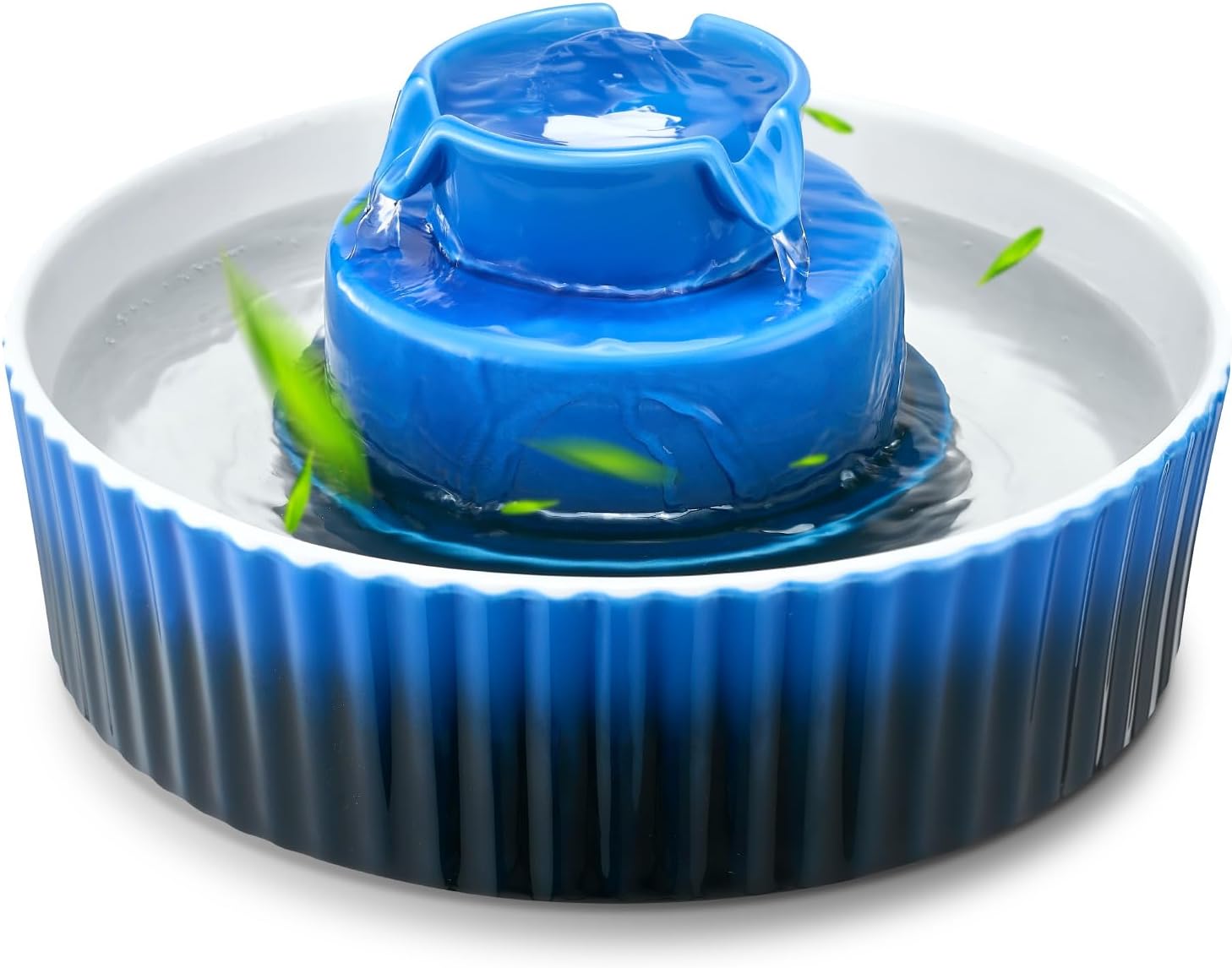 VEVOR Katzenbrunnen, 2,1 L, Keramik-Trinkbrunnen, mit leiser 1,5-W-Pumpe, 360°-Zugangsbereich, mehrschichtiges Filtersystem, Wasserbrunnen für Haustiere, Katzen, Hunde, Blau, φ240x130 mm