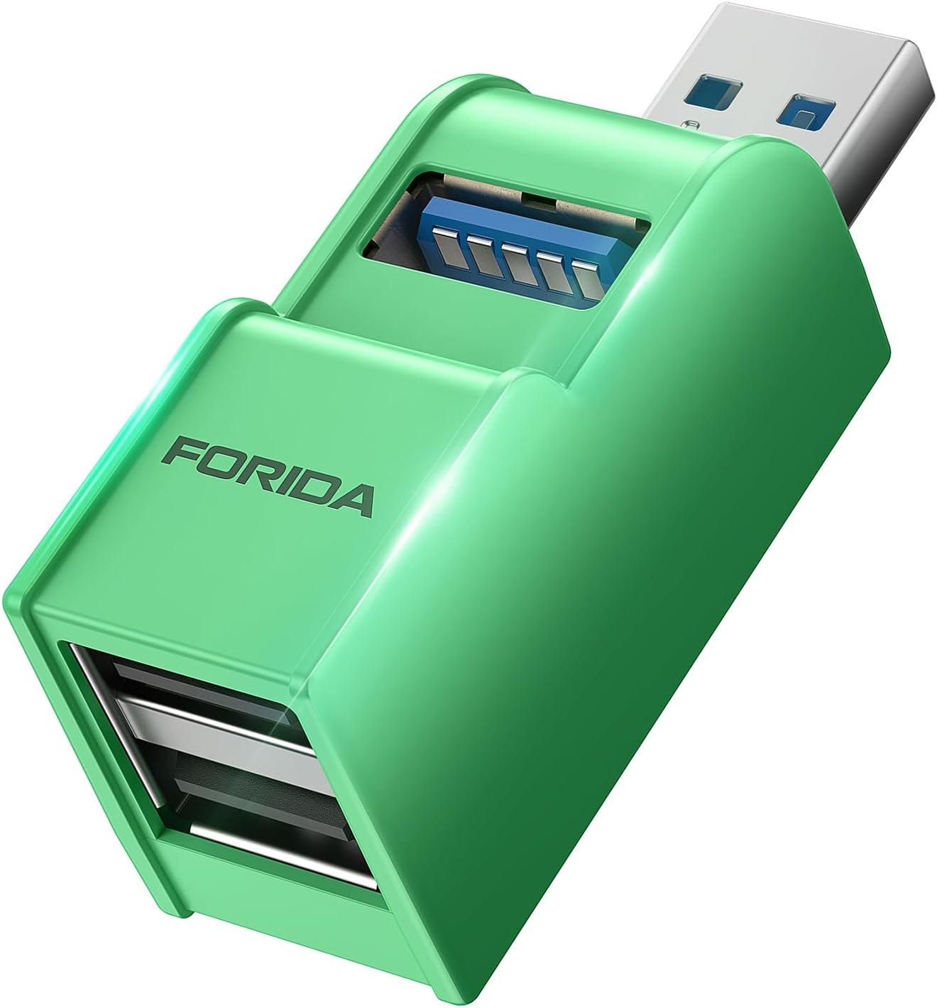 FORIDA 3-Port Mini USB-Hub, Tragbarer USB-Verteiler (1 Eingang, 3 Ausgänge) für Computer-Zubehör (Schwarz)