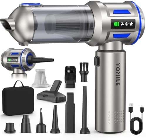 Yomile Autostaubsauger Kabellos, 27000Pa Mini Handstaubsauger mit 135W Motor, 4-in-1 Akku Staubsauger & Druckluftgebläse, Tragbarer Auto Sauger für Fahrzeug, Büro und Zuhause, mit HEPA Filter