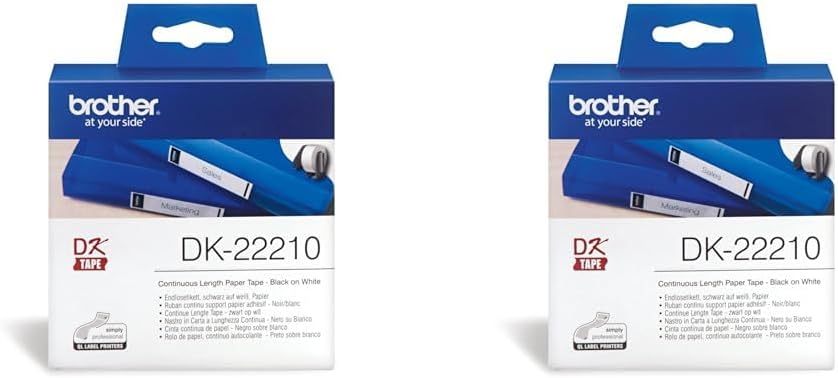 Brother DK-22210 Endlosetiketten (Papier, 29 mm breit, 30,48 m lang, für Brother QL-Etikettendrucker) Schwarz,weiß (Packung mit 2)