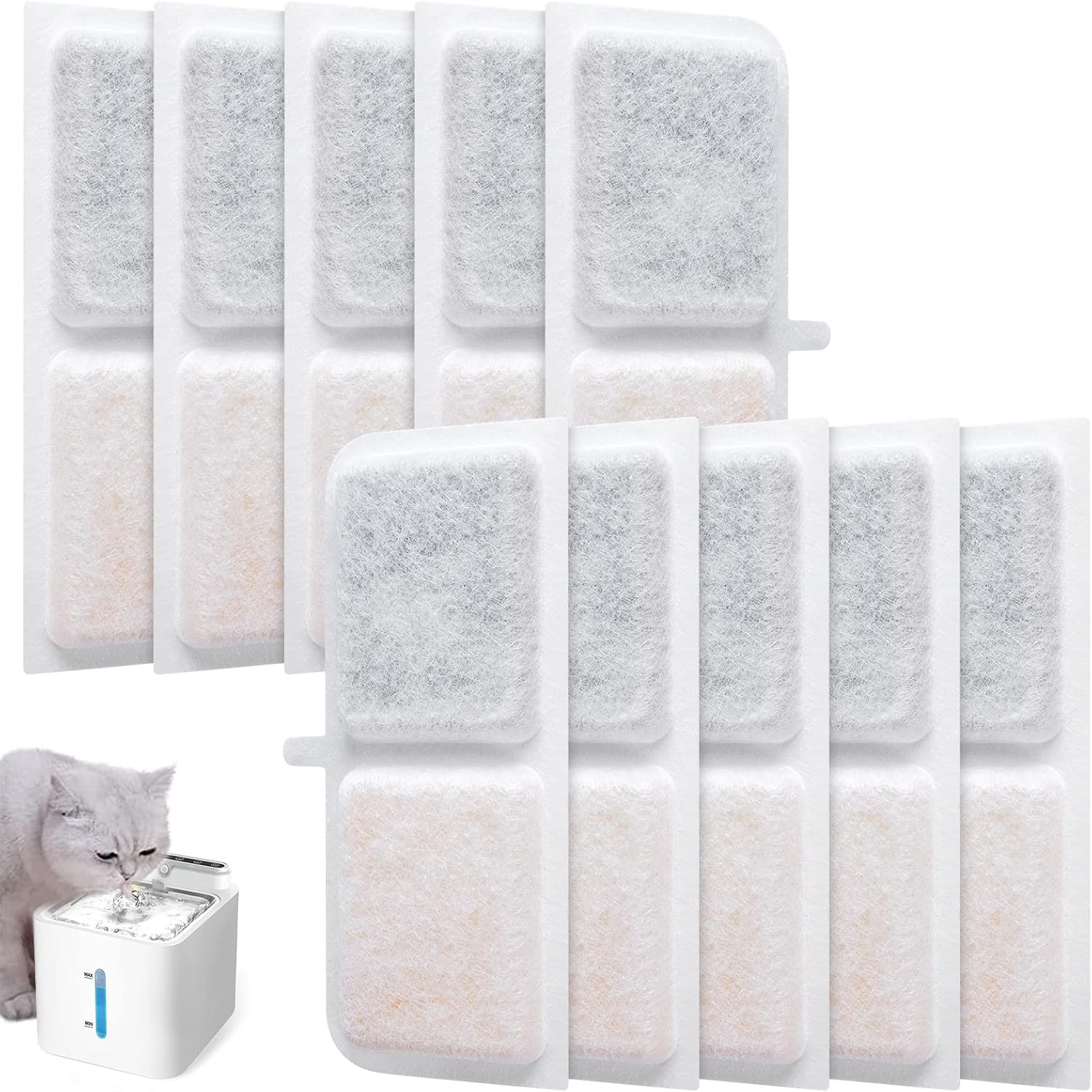 10 Stück Katzenbrunnen Filter, Ersatzfilter für Trinkbrunnen Für Katze, Filter Katzenbrunnen für Batteriebetriebenen Katzenbrunnen mit Bewegungsmelder, Trinkbrunnen Filter mit Harz Aktivkohle