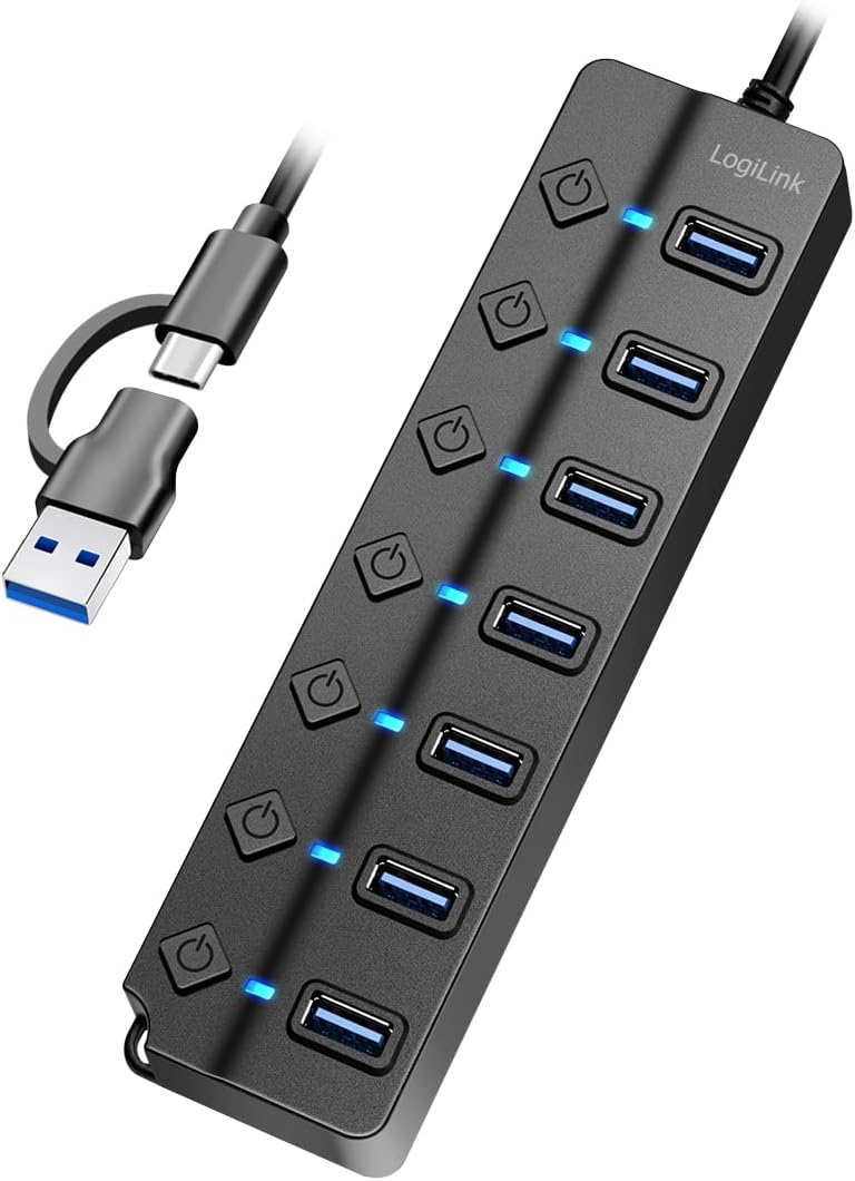 LogiLink UA0420 - USB 3.2 Gen1 Hub mt 7-Ports und EIN-/Aus-Schalter (pro Port)