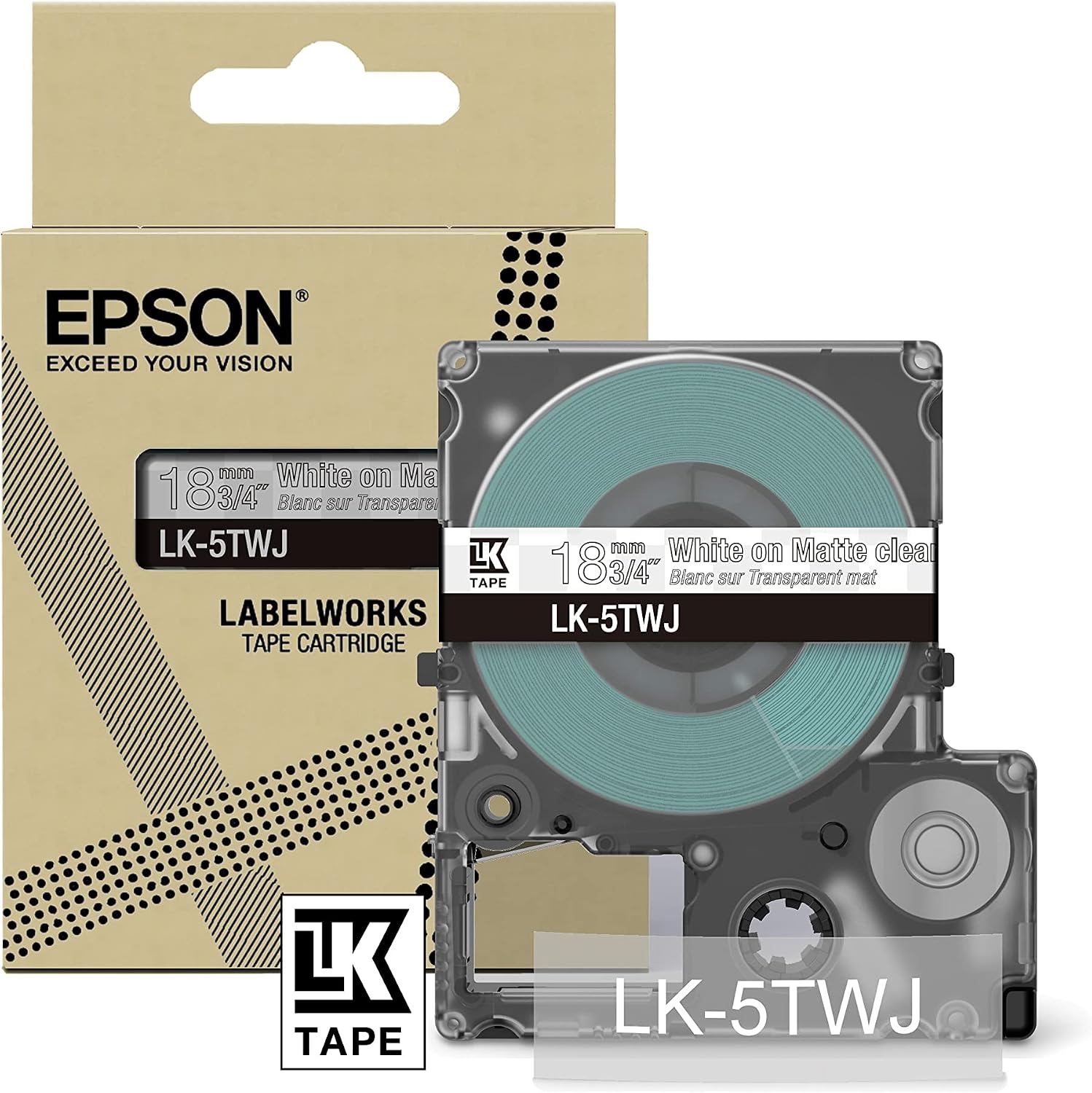 Epson Etikettenkassette, mattes Beschriftungsband LK-6QWJ weiß auf khaki, langlebiges Band für Epson LabelWorks Etikettendrucker, wasser- & verschleißfest, 8 m x 24 mm