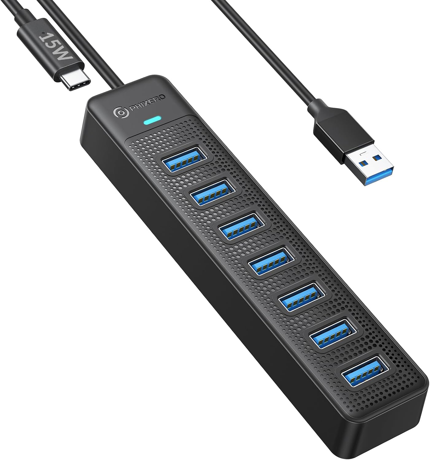 PHIXERO 7 Port USB 3.0 Hub Verteiler 5Gbps USB Verteiler Multiport Adapter mit 100CM Kable,Kompatibel mit Allen USB Port Geräten (7 Port, 100CM Kable)