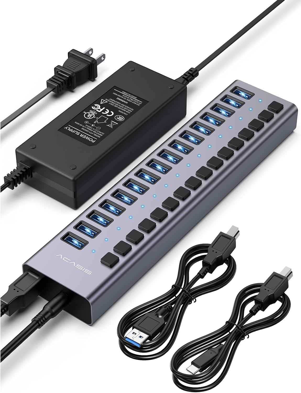 ACASIS 10-Port USB 3.1 Hub, 10Gbps, Aktiver USB-Hub mit 48W Netzteil