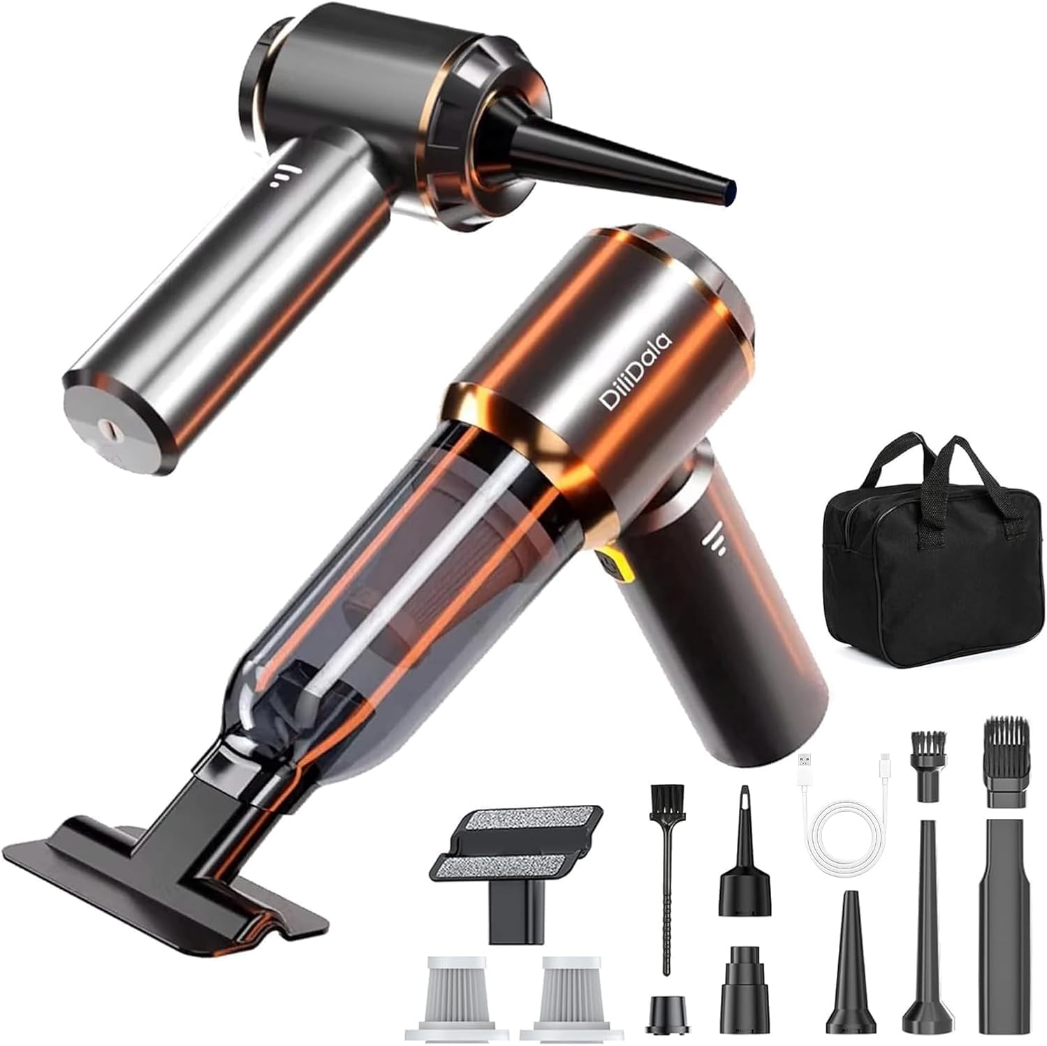 Handstaubsauger Akku, 28000PA Handstaubsauger Auto Staubsauger Kabellos, Upgrade-Schnellladung, 3-Gang Akku Staubsauger per Auto, Tierhaare, Sofa Reinigung