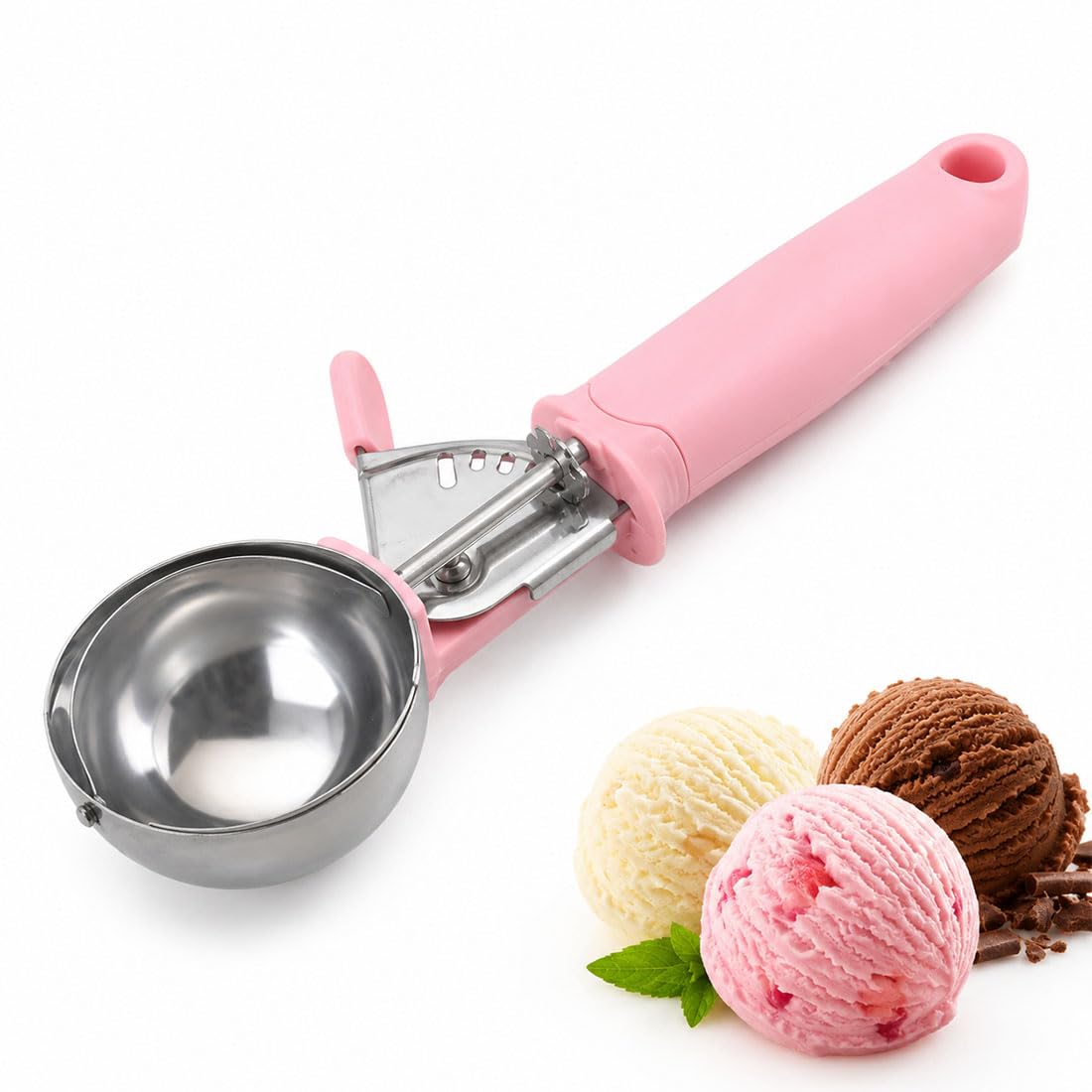 1 Stück Eisportionierer Edelstahl, Eislöffel Portionierer mit Auslöser und Komfortablem Griff Für Eiscremekugel, Backen, Melonenkugel