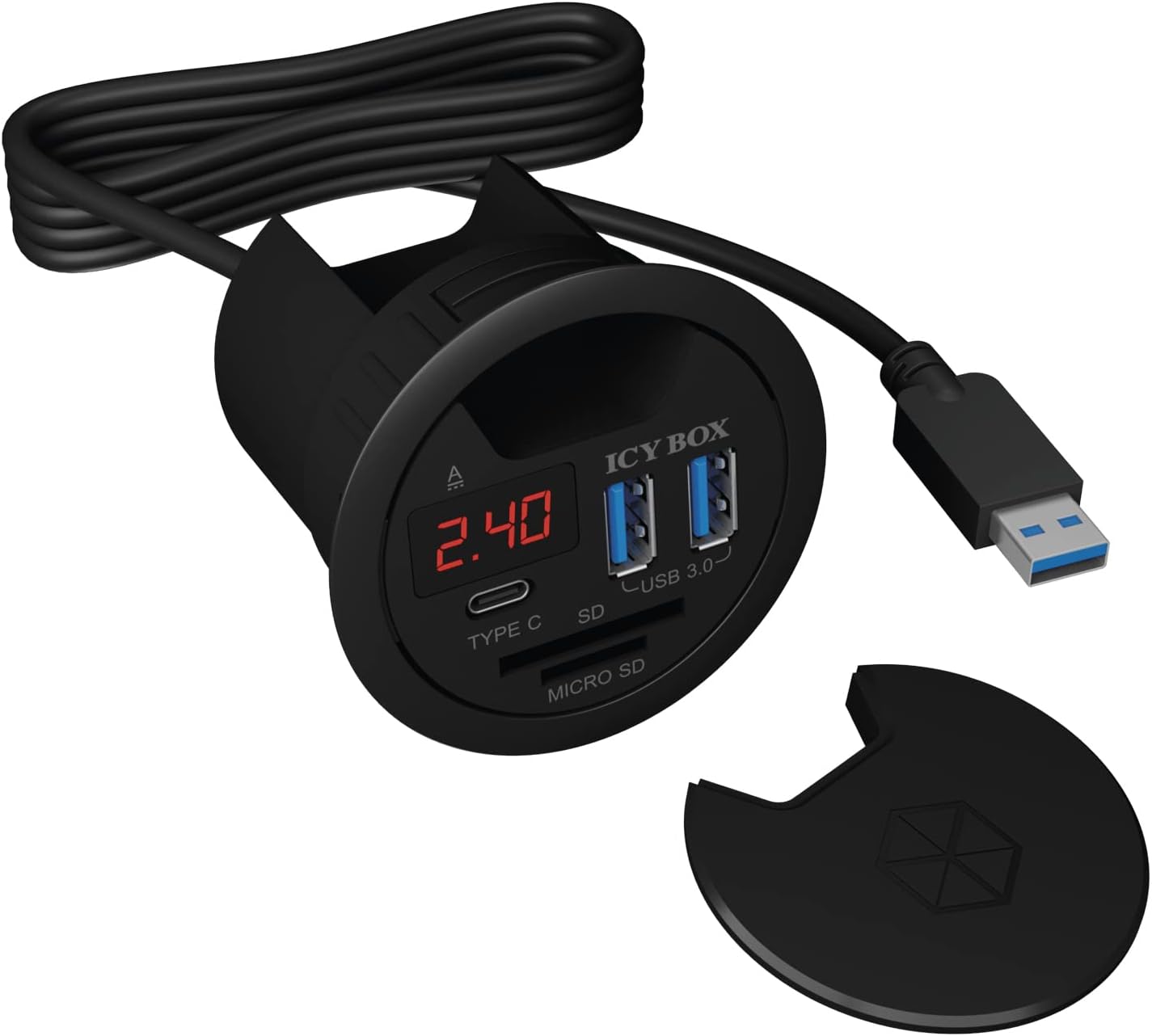 Icy Box Hub 4-Port USB 3.0 IB-HUB1403B Tischeinbau, 60 mm
