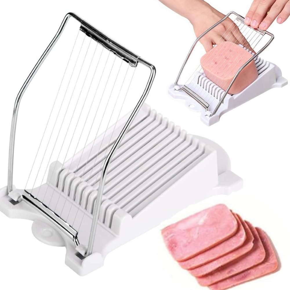 Luncheon Meat Slicing Tool Schinkenschneidewerkzeug Eierschneider Luncheon Fleischschneider,für Schinken, Fleisch, Ei, Erdbeere, Weiches Obst, Kann in 10 Scheiben Geschnitten Werden, Weiß