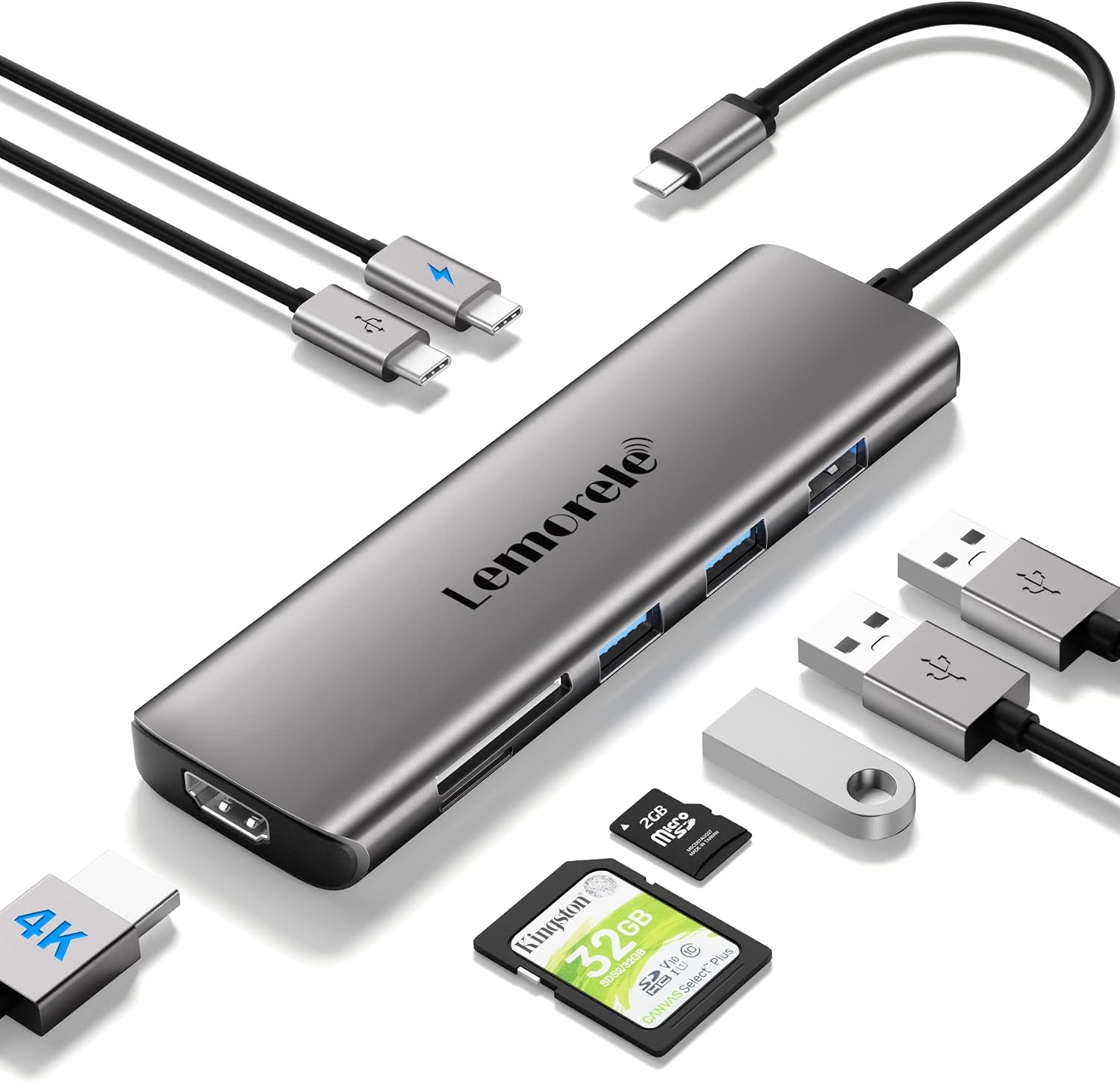 Lemorele USB-C Docking Station, 13 IN 1 USB C Hub 2 HDMI 4K+VGA