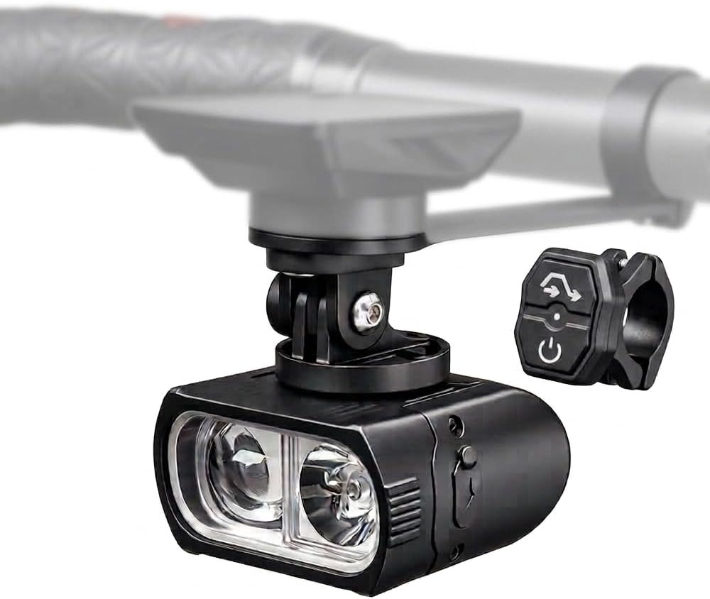 1200 Lumen Fahrradlicht vorne mit Halterung für GoPro/Fahrradcomputer, 3400mAh Akku Aufladbar Supearhelle Fahrradlampe Vorne mit Abblendlicht & Überholwarnlicht für Rennrad & MTB