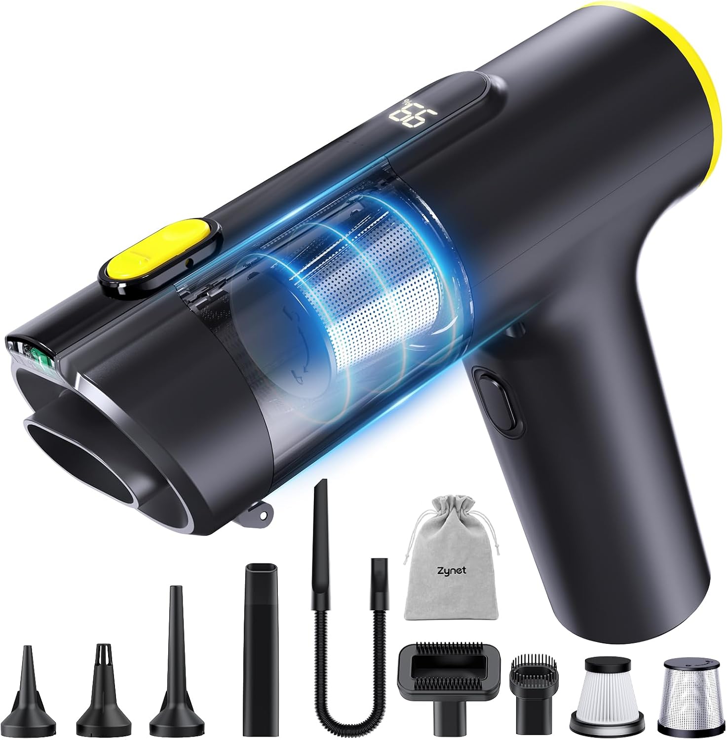 V5 Handstaubsauger Akku Kabellos, 28000Pa Autostaubsauger Stark 7-in-1, 60 Mins Laufzeit Mini Staubsauger mit LED-Display und bürstenlosem Motor für Auto, Haushalt, Tierhaare