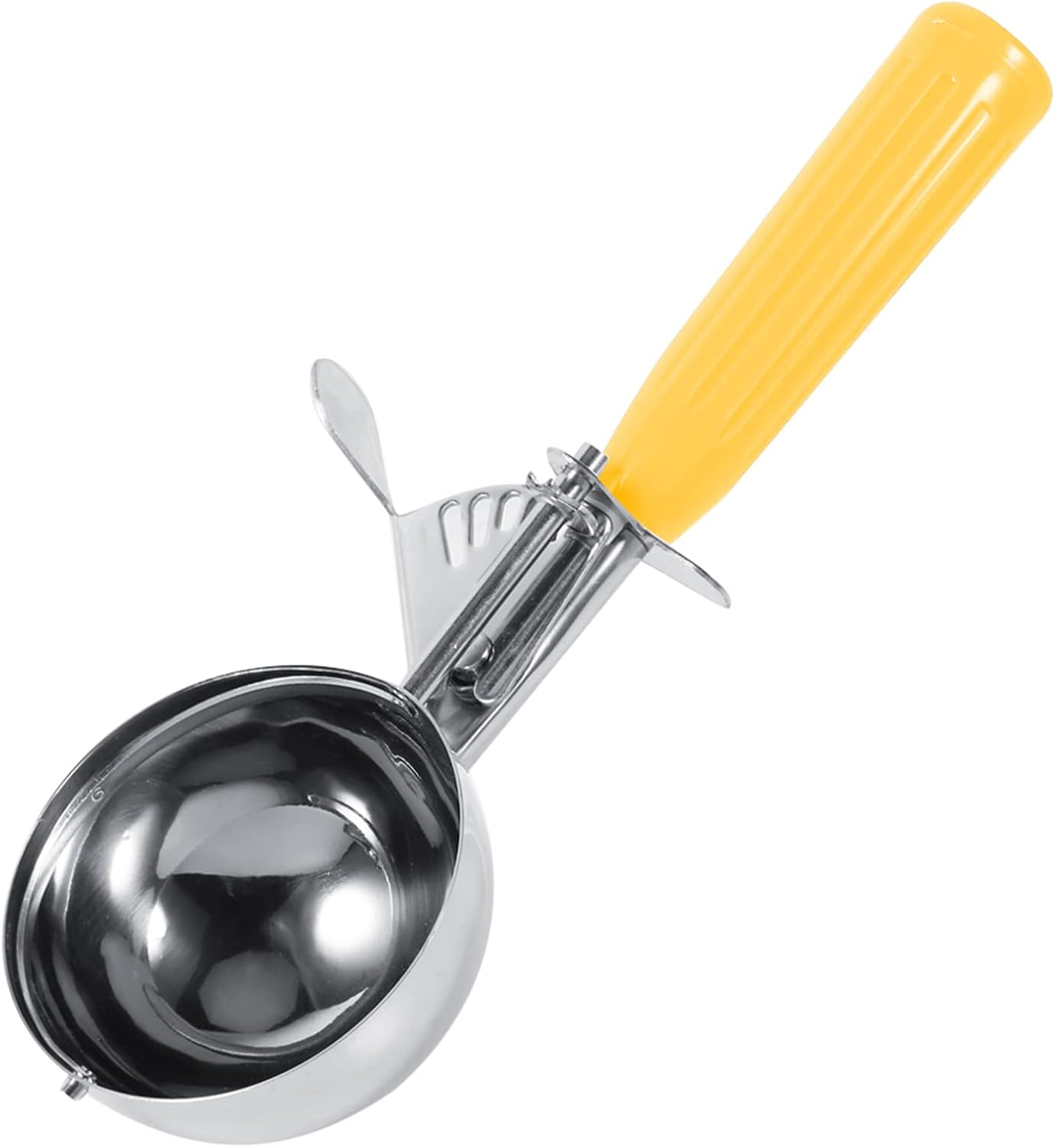 Eisportionierer,Kartoffelstampfschaufel aus Edelstahl Praktischer Eisportionierer mit Entriegelung & rutschfestem Griff für runde Eiskugeln,Sorbets,Obst,Fleischbällchen(5.5CM-Gelb)