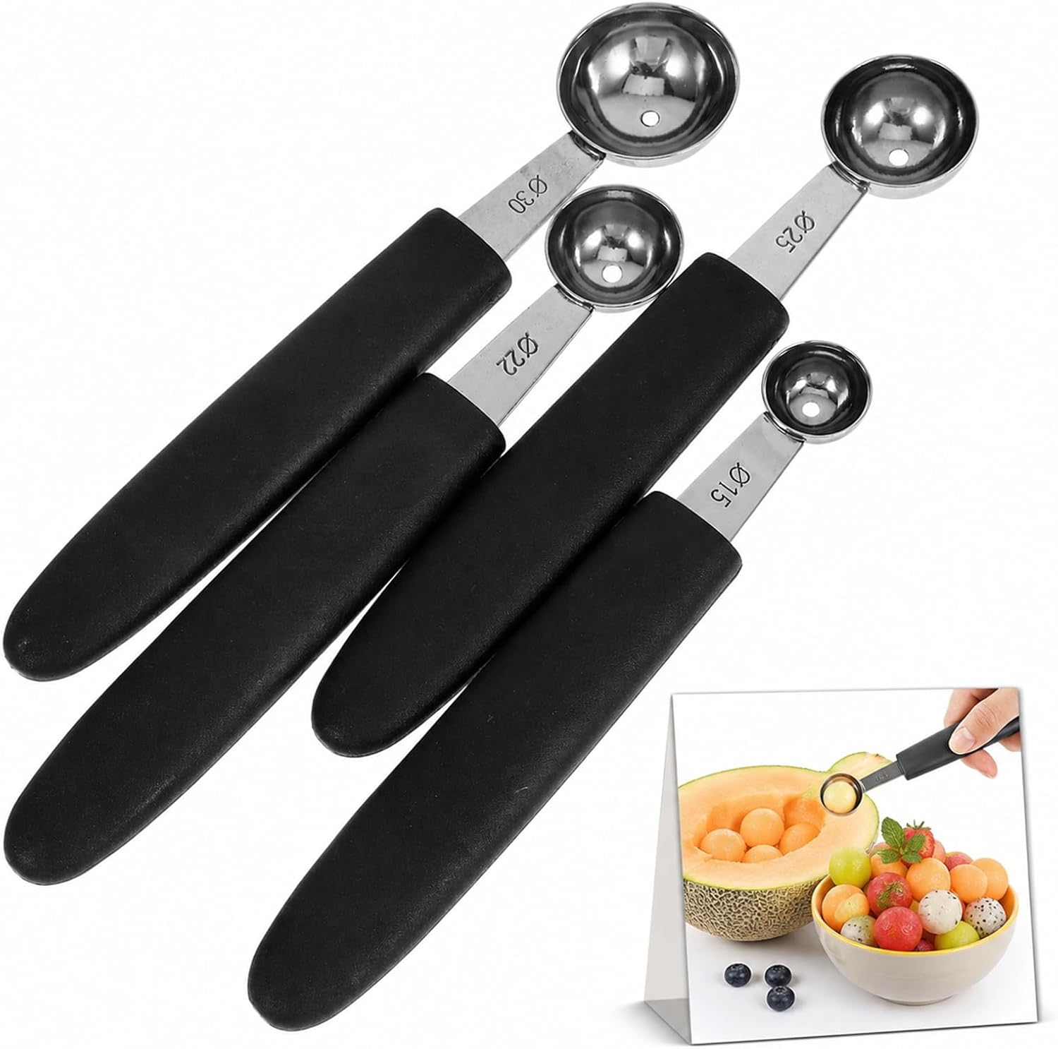 Gatuida Eisportionierer Edelstahl: 4 Stück Eislöffel Portionierer 15-30mm Ice Cream Scoop Eiskugelformer Eis Löffel für Fruchtbällchen Eis und Dessert
