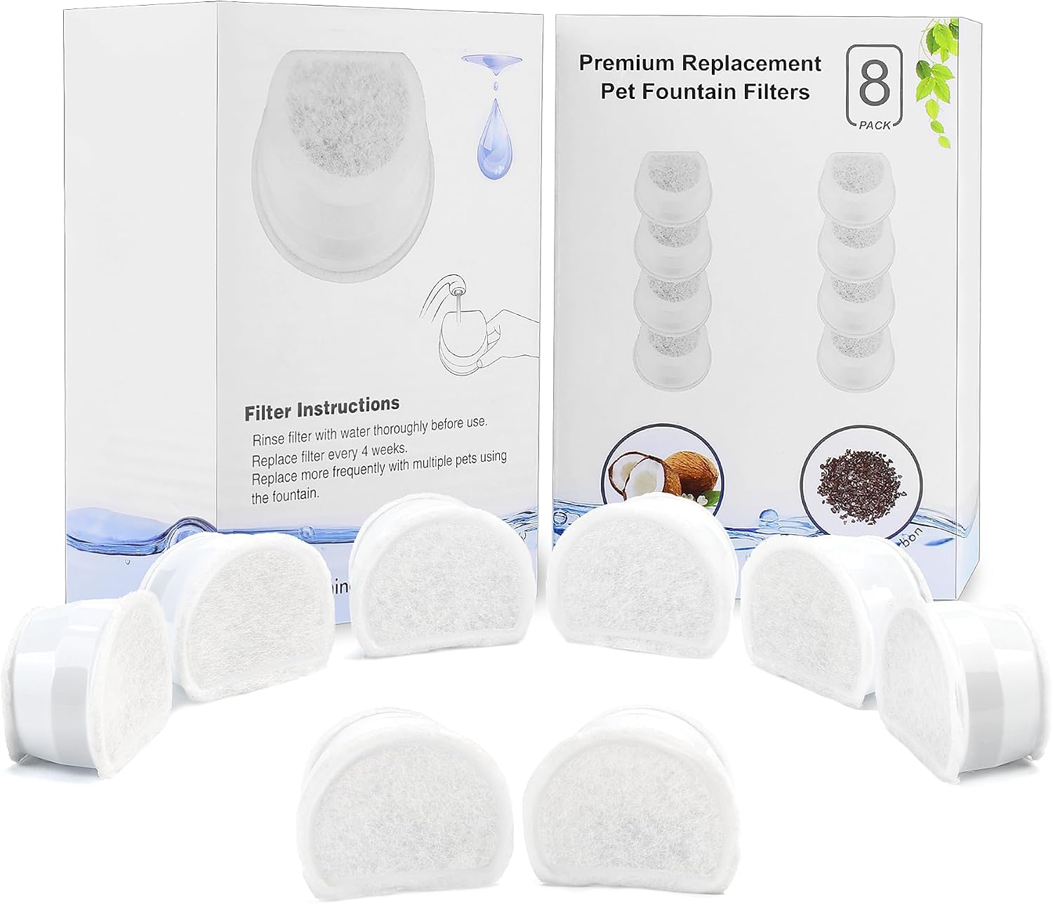 Katzenbrunnen Filter für PetSafe Drinkwell, 8 Ersatzfilter + 8 Schaumfilter