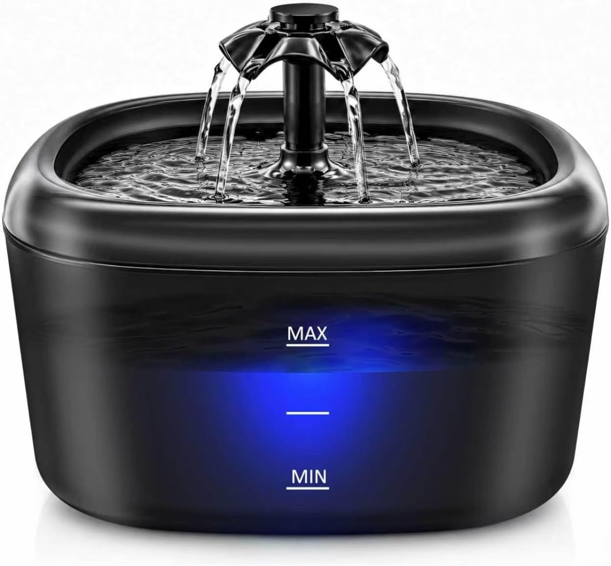 Katzenbrunnen Trinkbrunnen für Katzen und Hunde, 2.2L Automatischer Haustier Wasserbrunnen mit LED-Wasserstandsanzeige, Ultraleise Pumpe und Dreifach-Filtersystem, Bpa-Frei Katzen Tränke, Schwarz